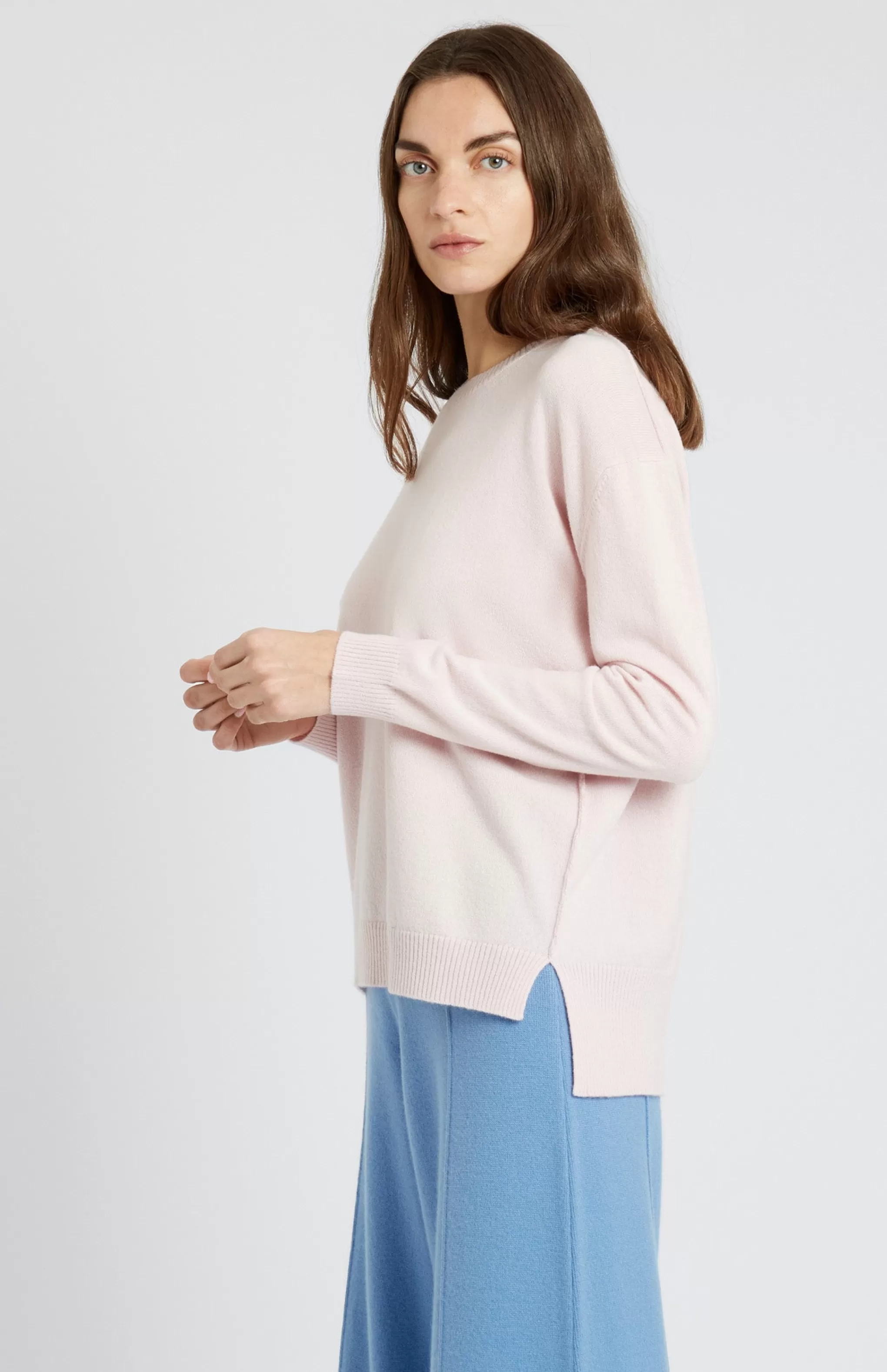 Cheap Round Neck Cashmere Jumper In Powder Pink Men/Women Classic Cashmere