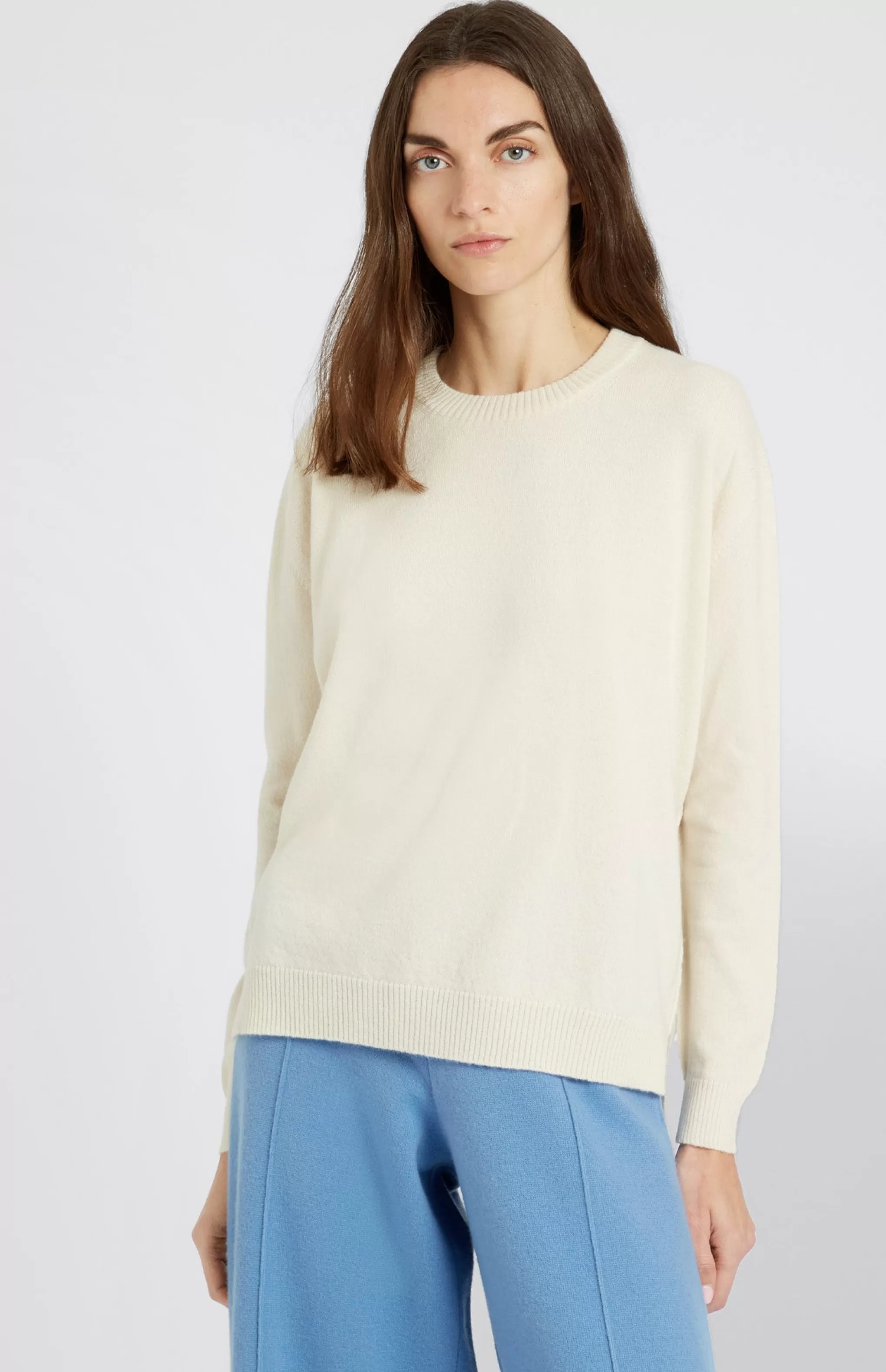 Store Round Neck Cashmere Jumper In Vanilla Cream Men/Women Round Neck Knits