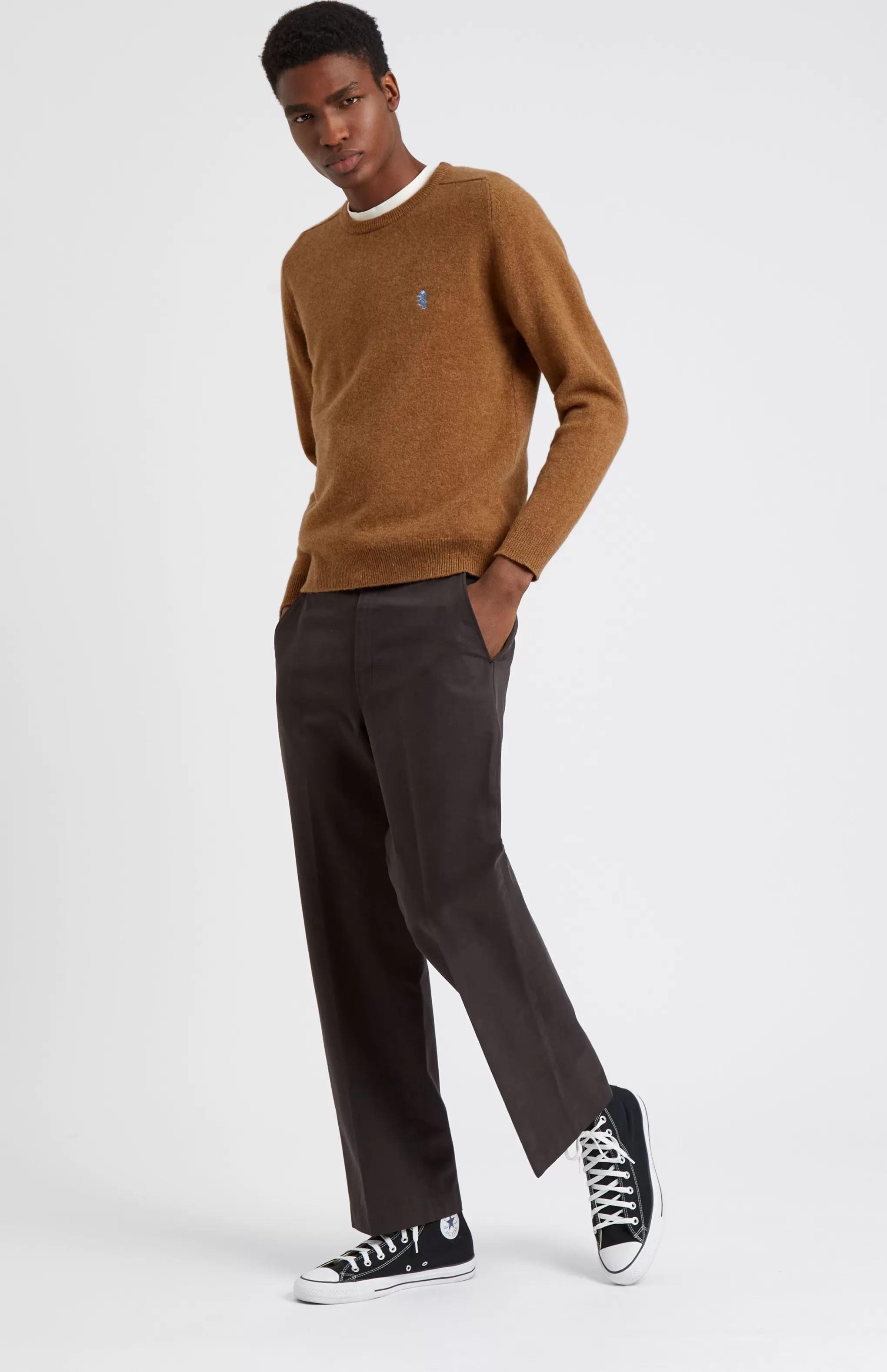New Round Neck  Jumper in Sandstorm / Azure Men Round Neck Knits