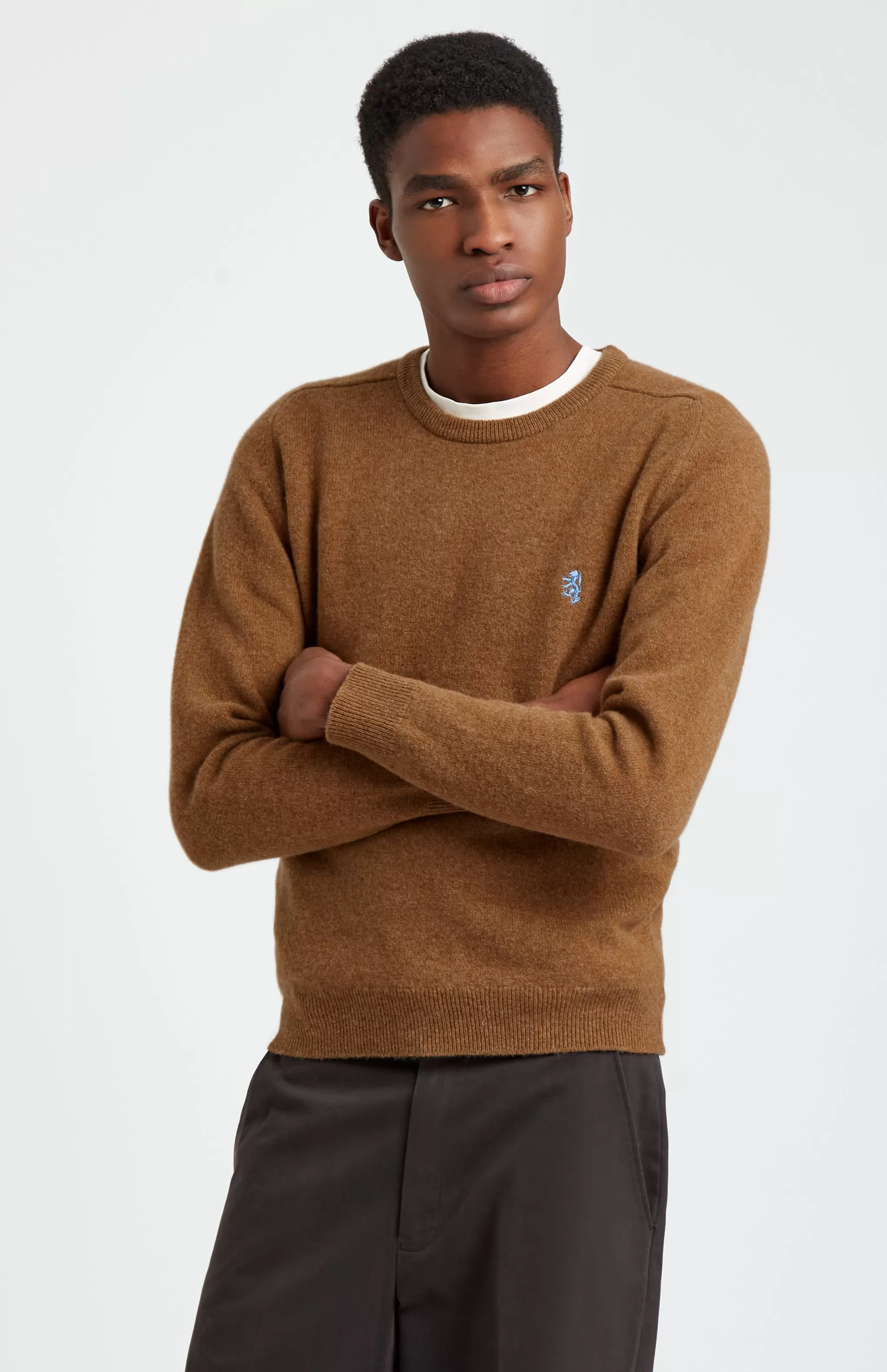 New Round Neck  Jumper in Sandstorm / Azure Men Round Neck Knits