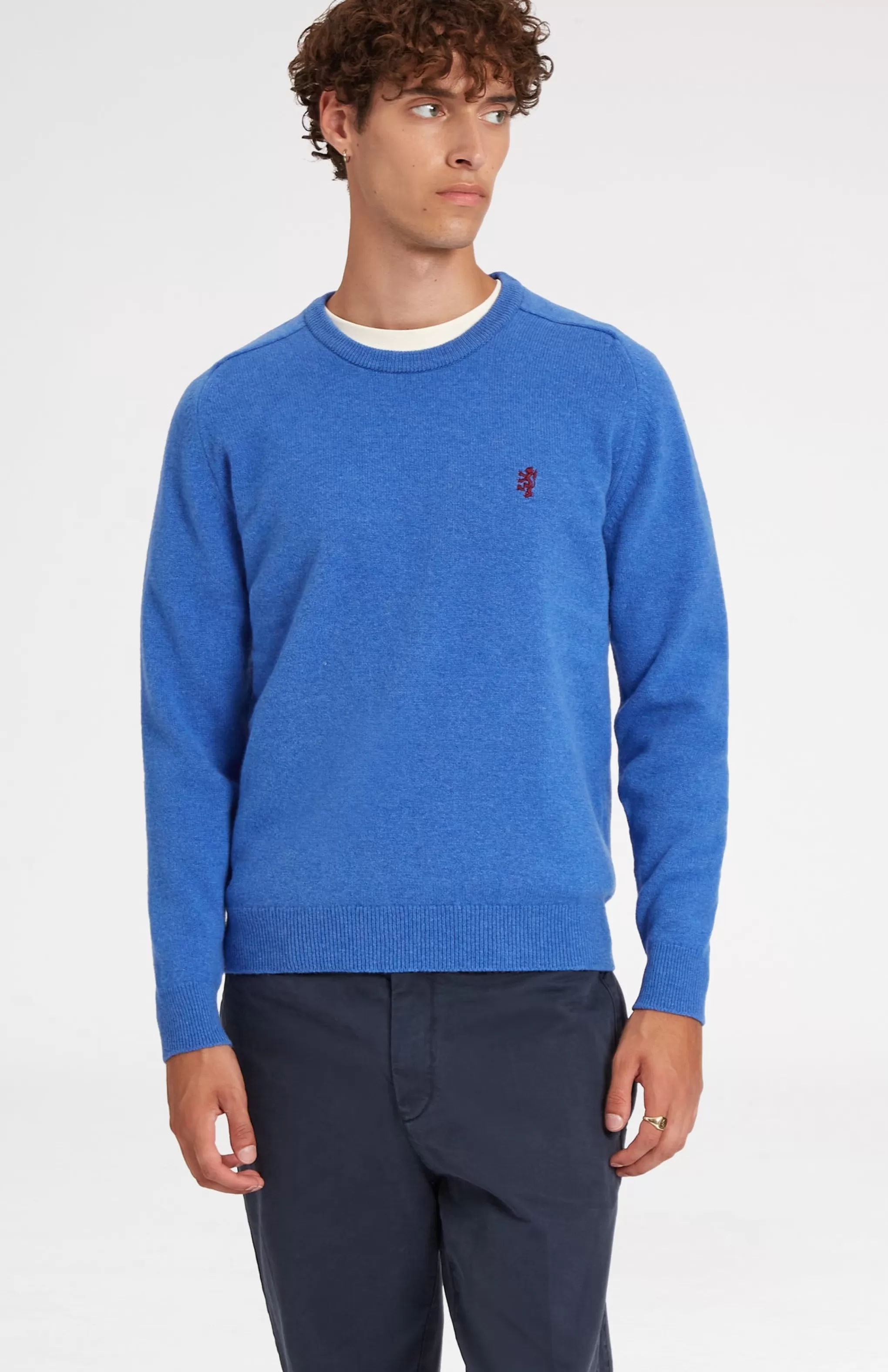 Discount Round Neck Lion Lambswool Jumper In Blue Oxide Men Medium Weight Knits