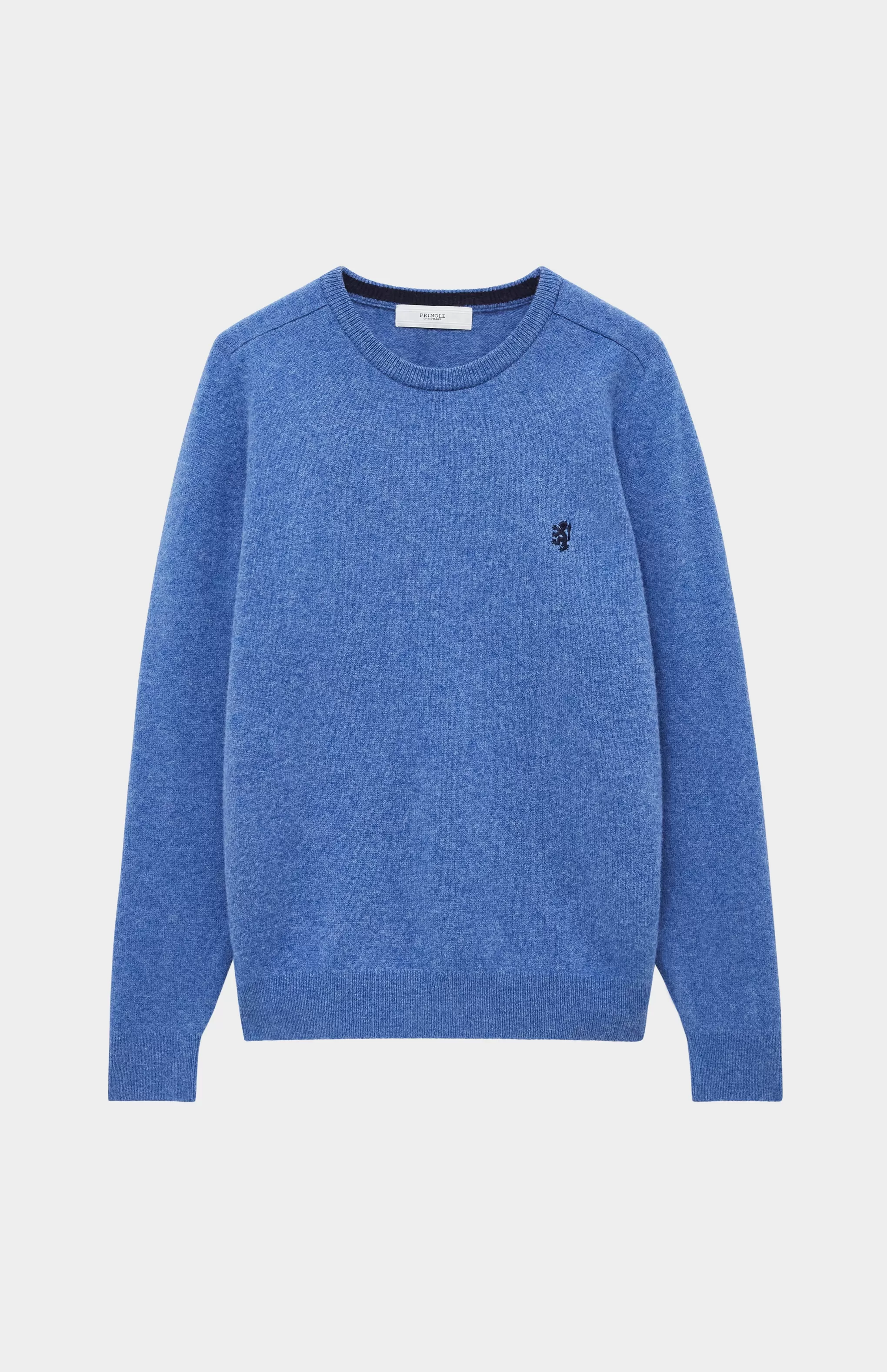 New Round Neck Lion Lambswool Jumper In Blue Smoke / Navy Men Lambswool