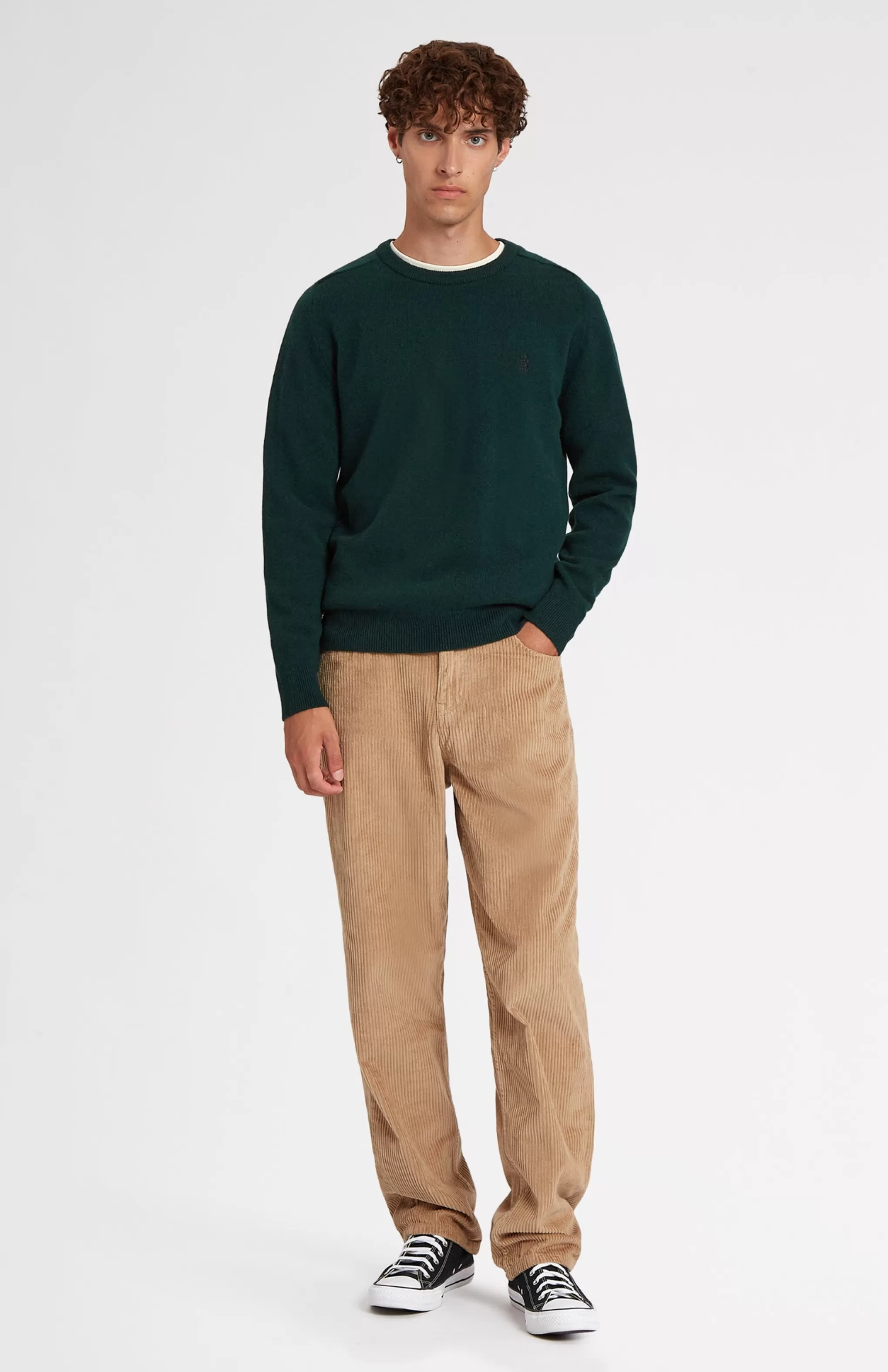 Outlet Round Neck Lion Lambswool Jumper In Evergreen Men Medium Weight Knits