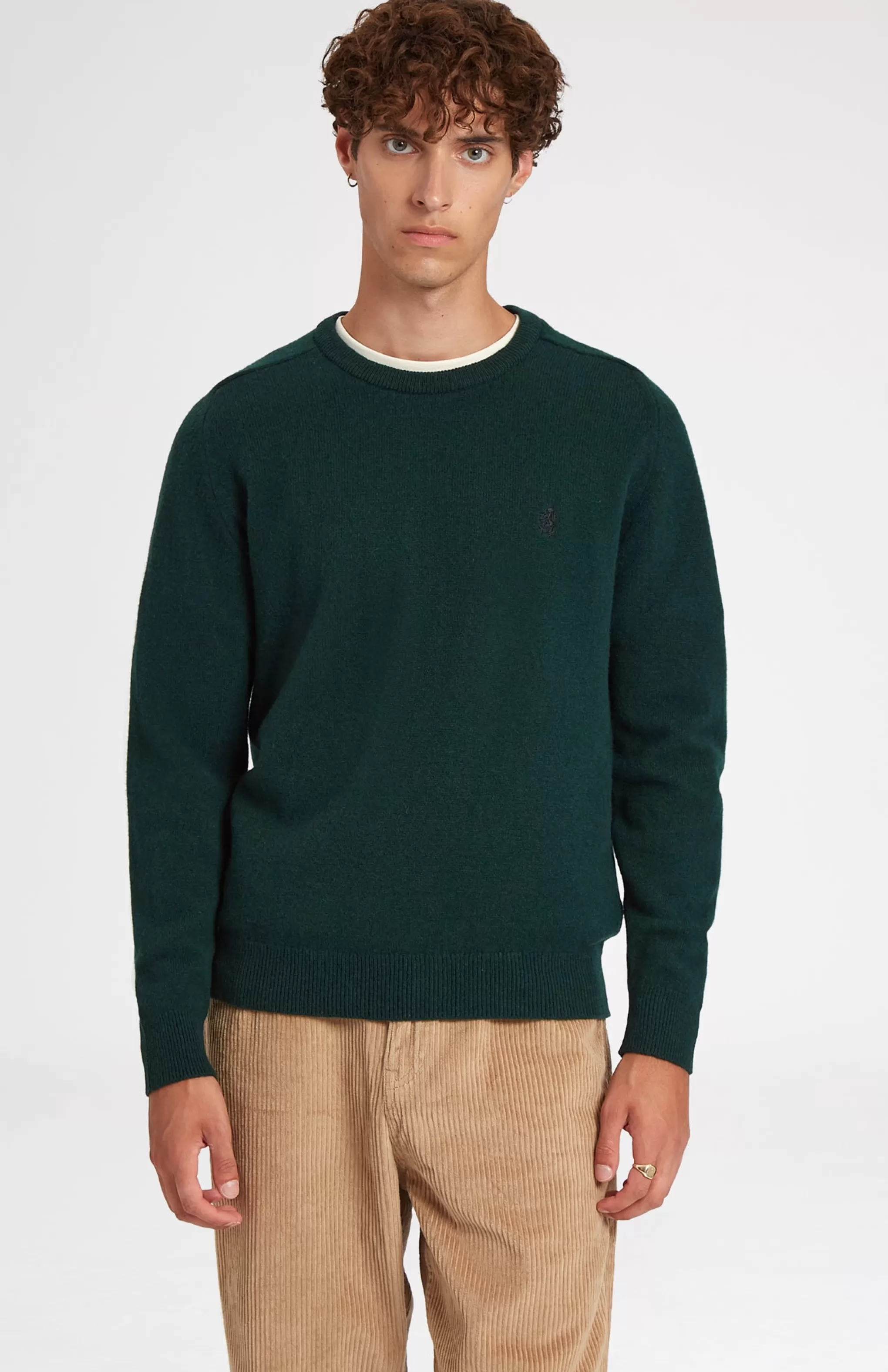 Fashion Round Neck Lion Lambswool Jumper In Evergreen Men Lambswool