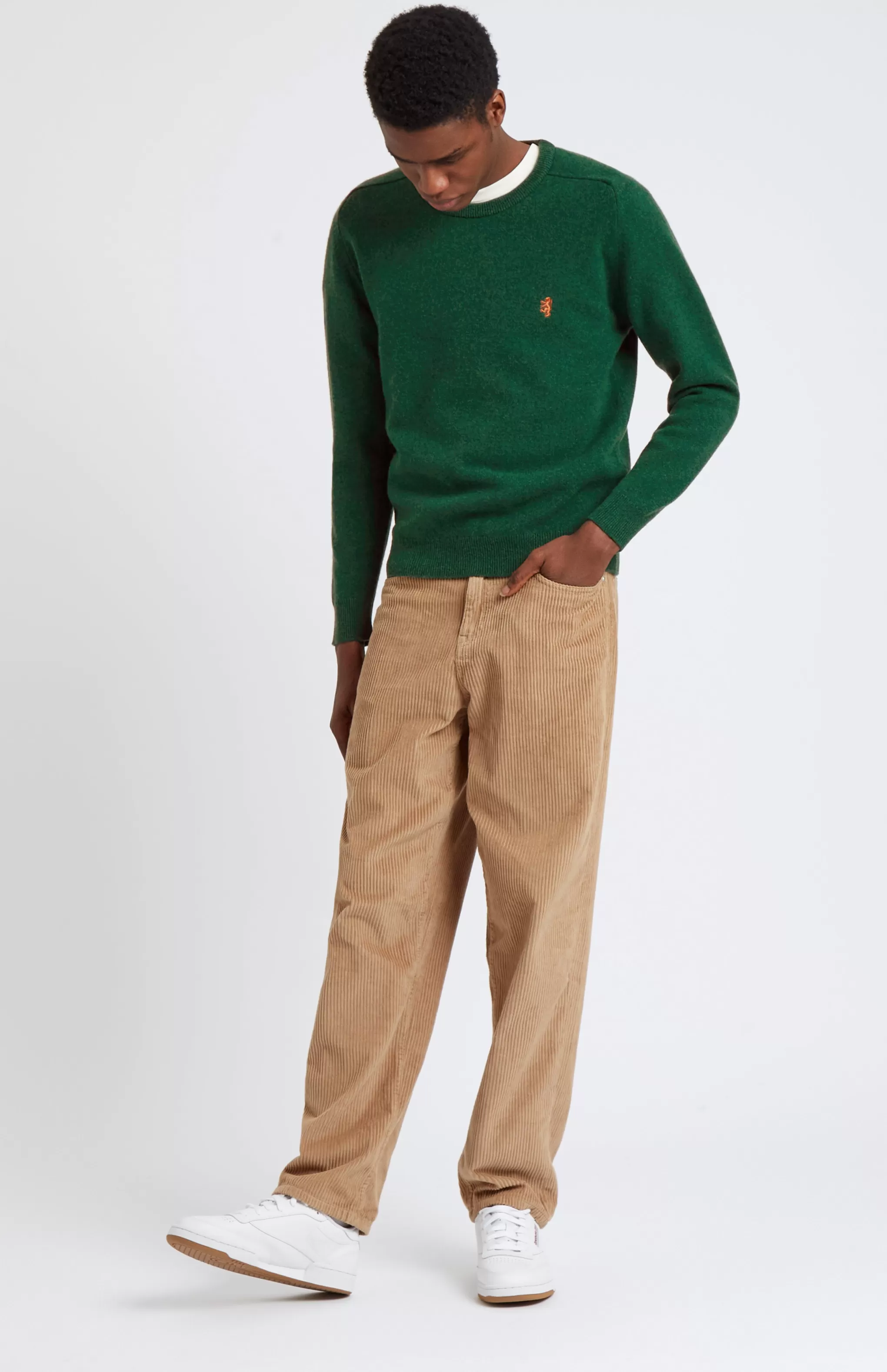 Store Round Neck Lion Lambswool Jumper In Forest / Sandstorm Men Jumpers