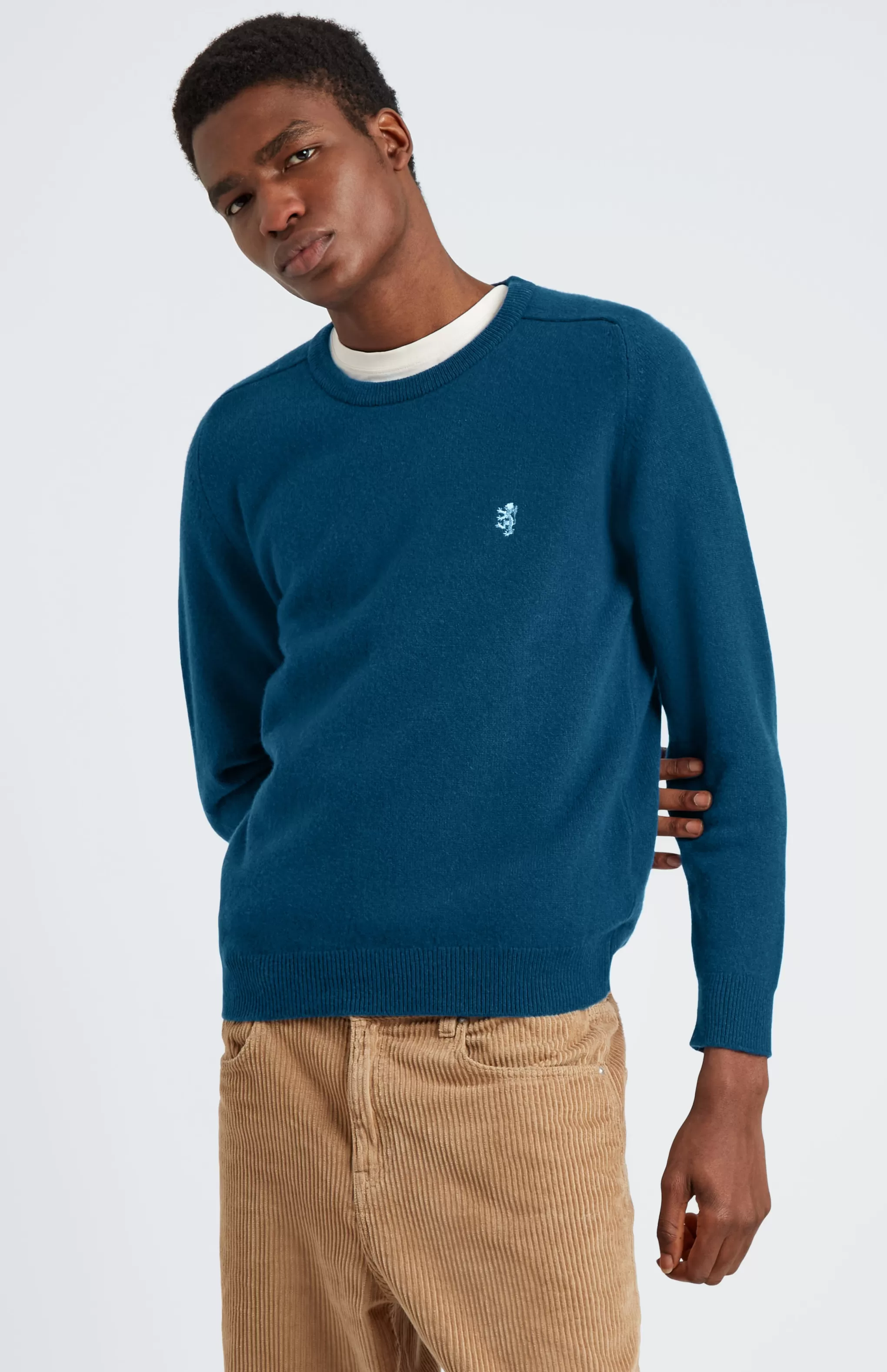 Outlet Round Neck Lion Lambswool Jumper In Ink / Azure Men Round Neck Knits