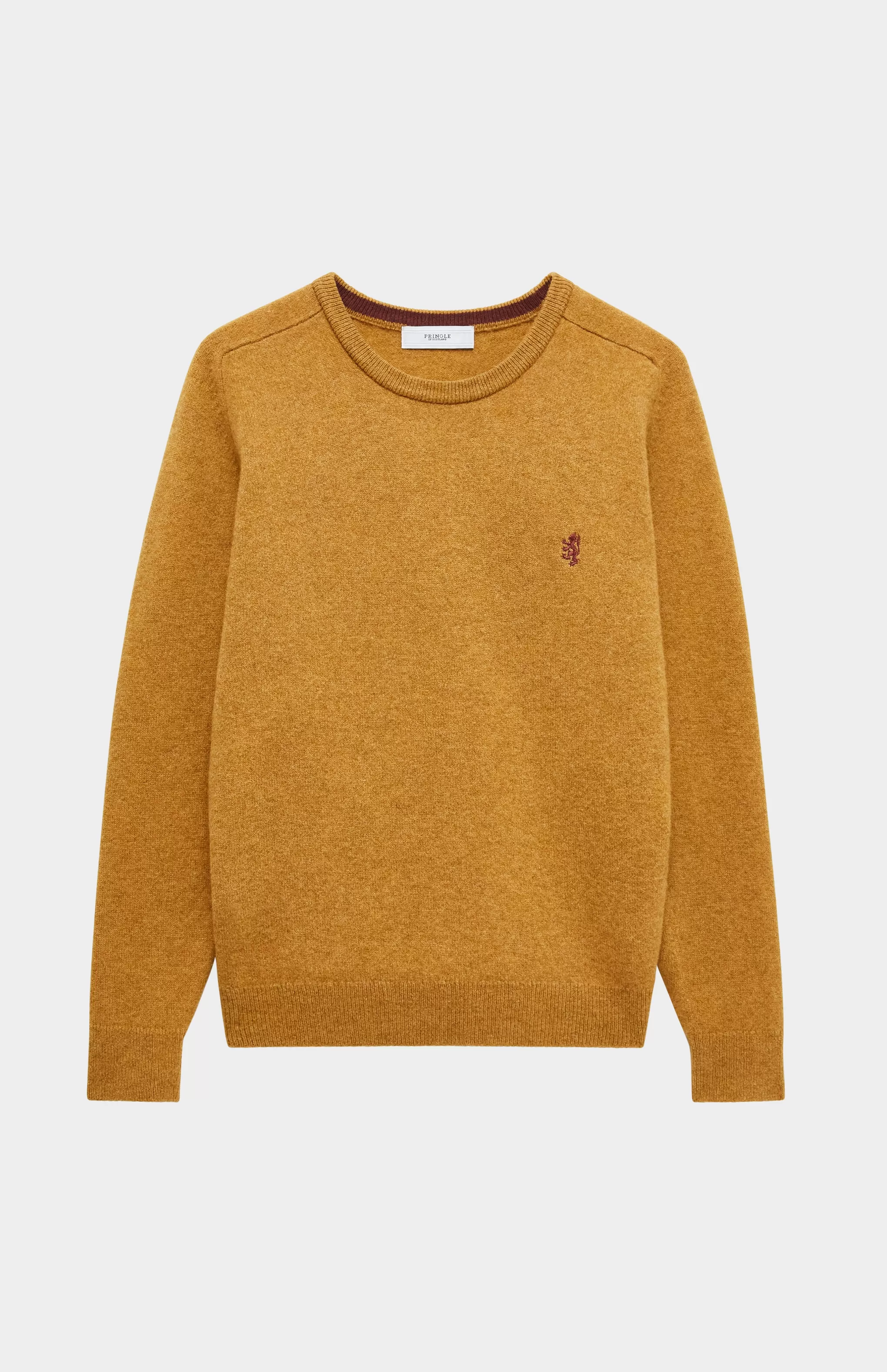 Clearance Round Neck Lion Lambswool Jumper In Mustard Sand / Red Rust Men Gifts for Men