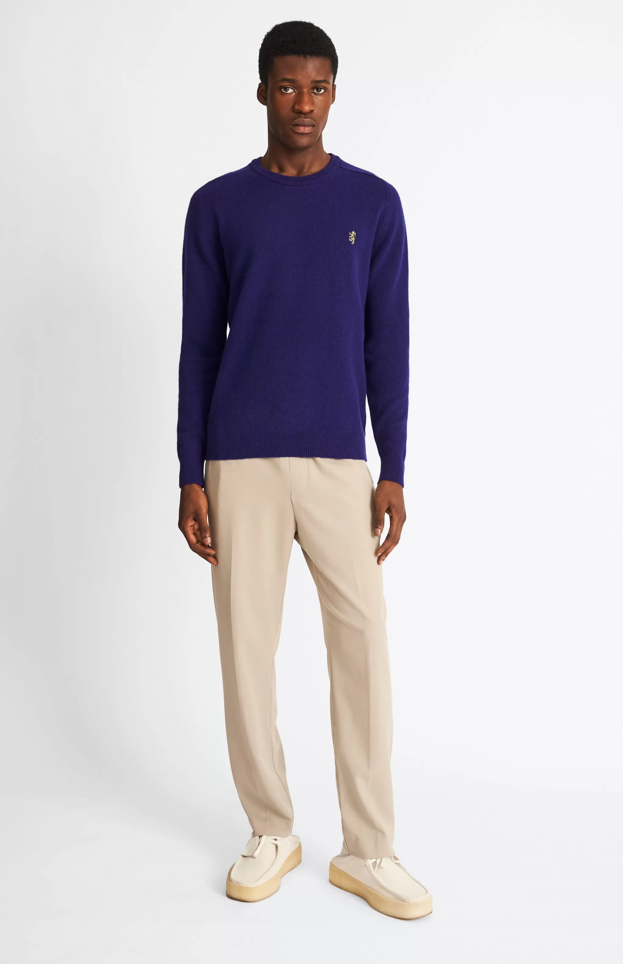 Outlet Round Neck Lion Lambswool Jumper In Royal Blue / Mineral Green Men Medium Weight Knits