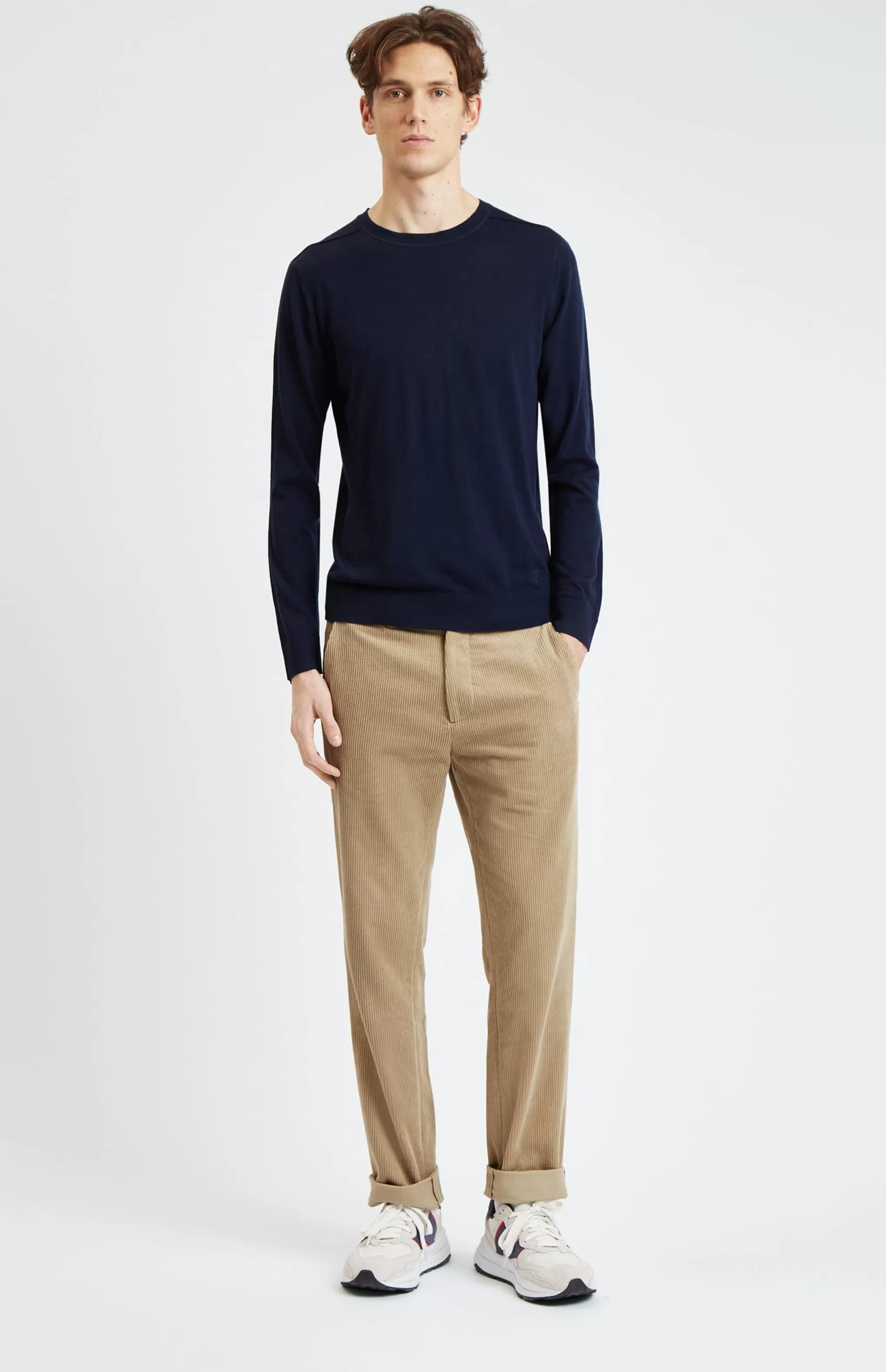 Shop Round Neck Merino Wool Jumper In Navy Men Jumpers