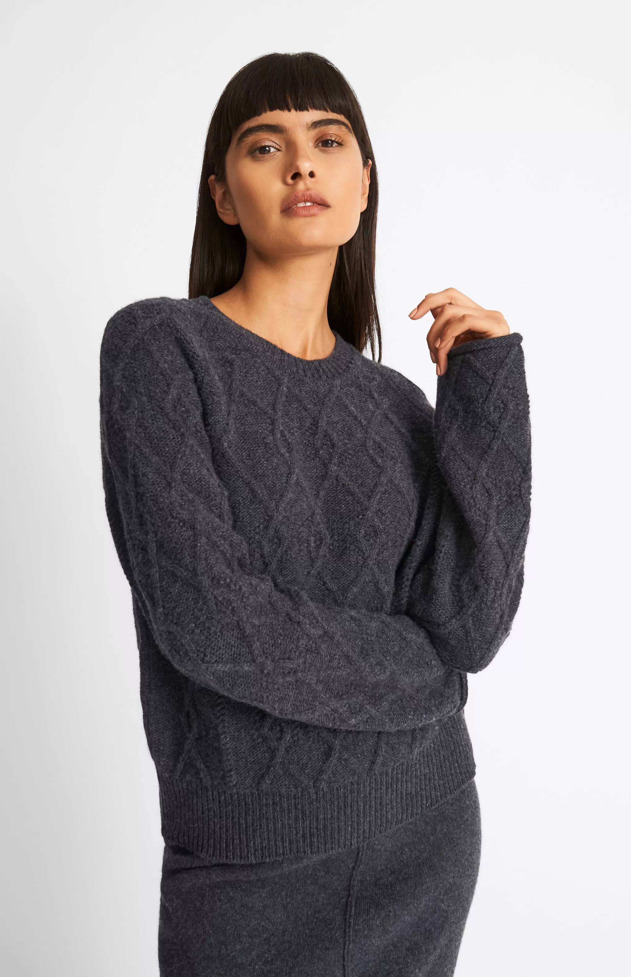 Sale Round Neck Multi Textured Cashmere Blend Jumper In Charcoal Men/Women Argyle