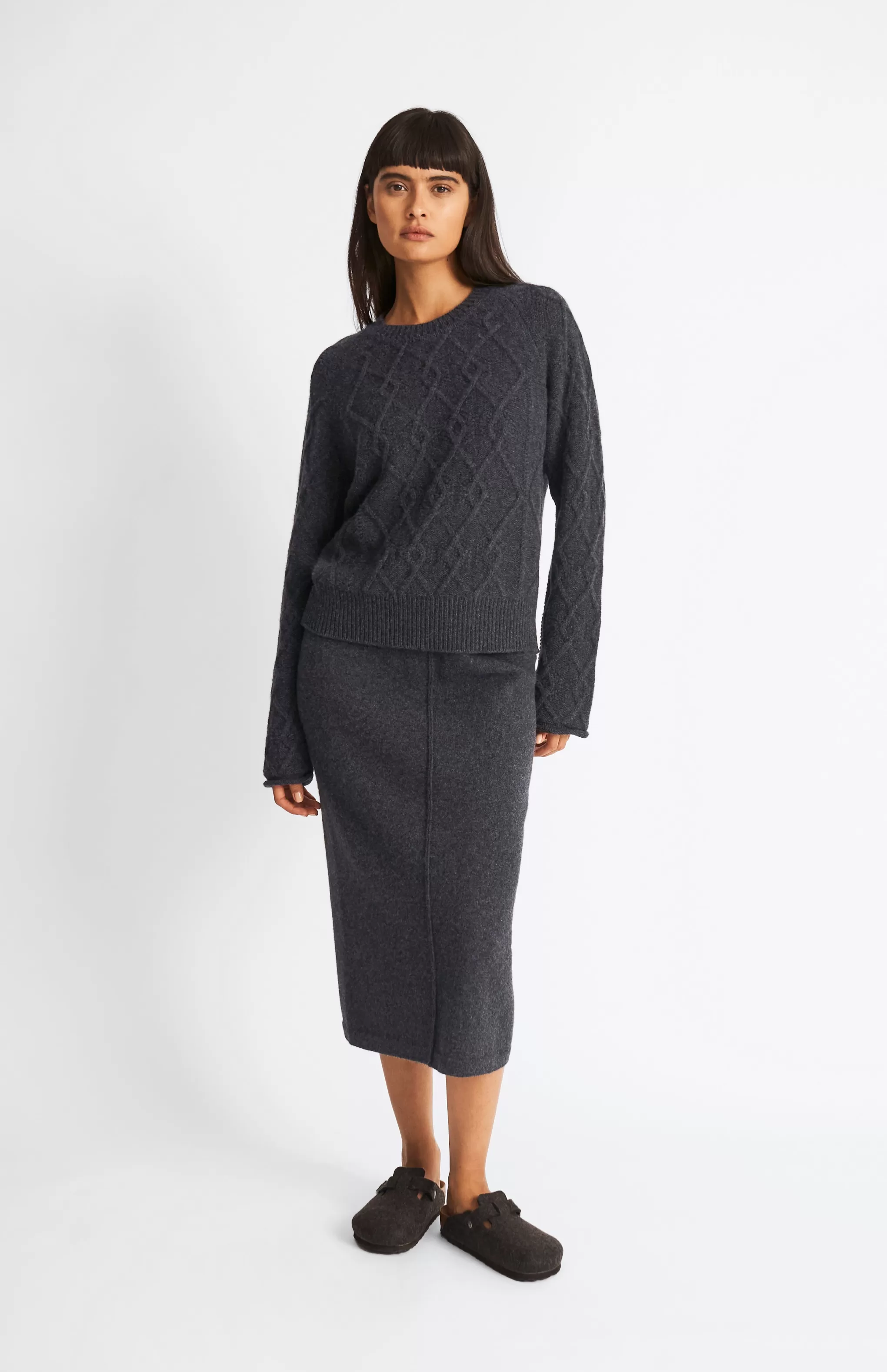 Sale Round Neck Multi Textured Cashmere Blend Jumper In Charcoal Men/Women Argyle
