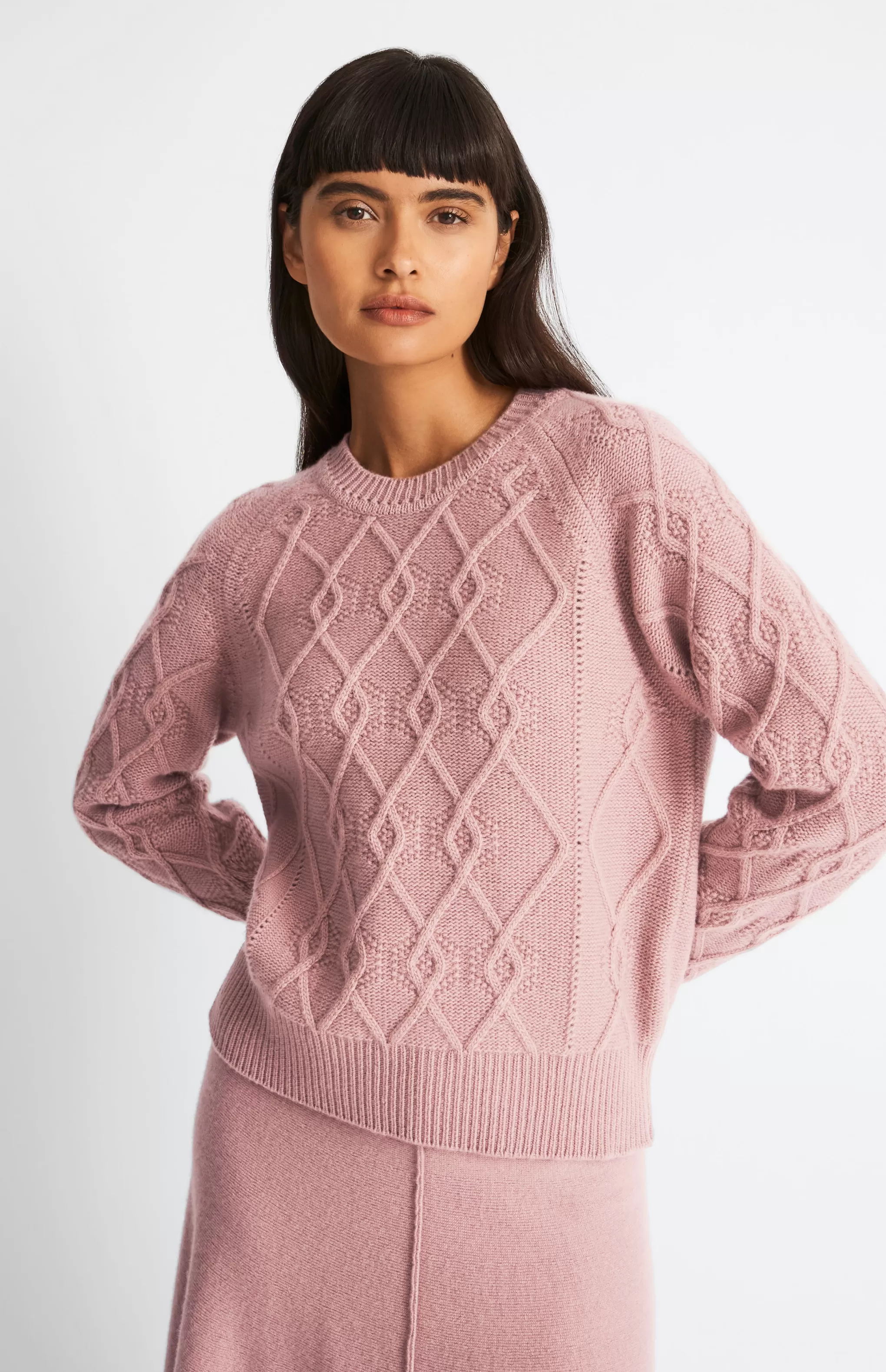 Sale Round Neck Multi Textured Cashmere Blend Jumper In Dusty Pink Men/Women Gifts For Women