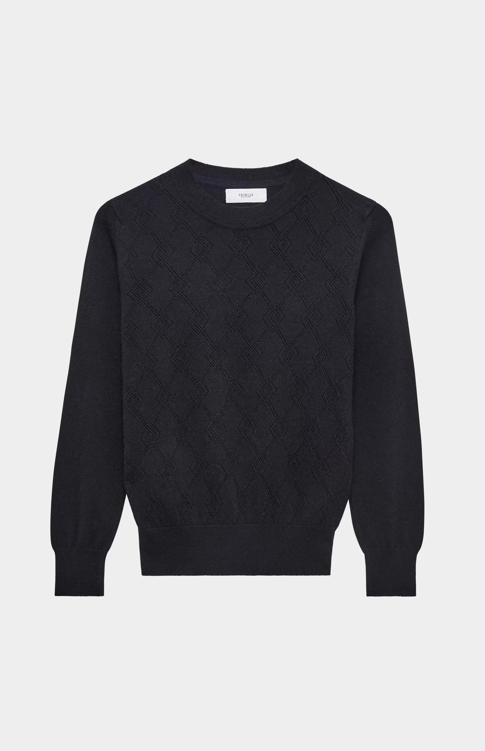 Cheap Round Neck Pointelle Argyle Cashmere Jumper In Black Men/Women Classic Cashmere