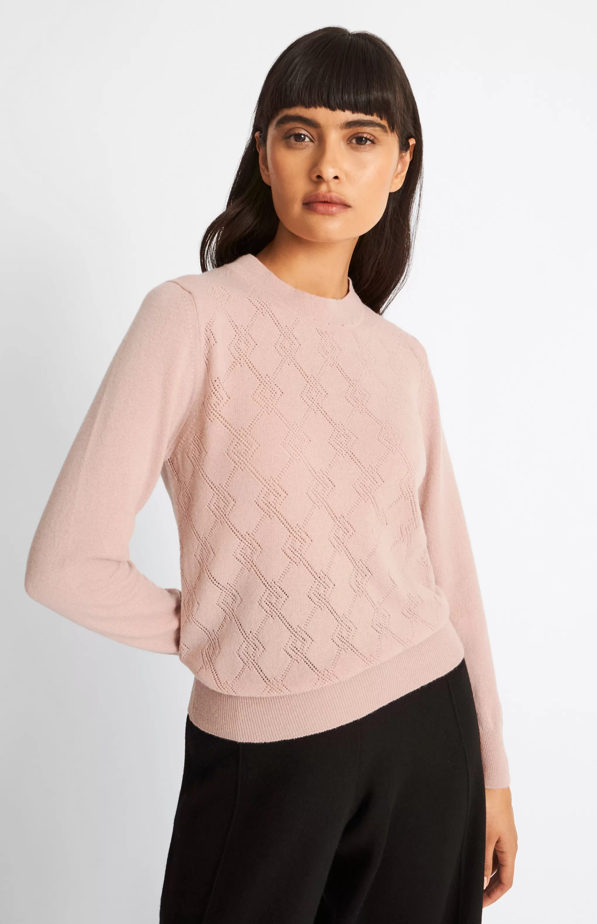 Shop Round Neck Pointelle Argyle Cashmere Jumper In Dusty Pink Men/Women Classic Cashmere