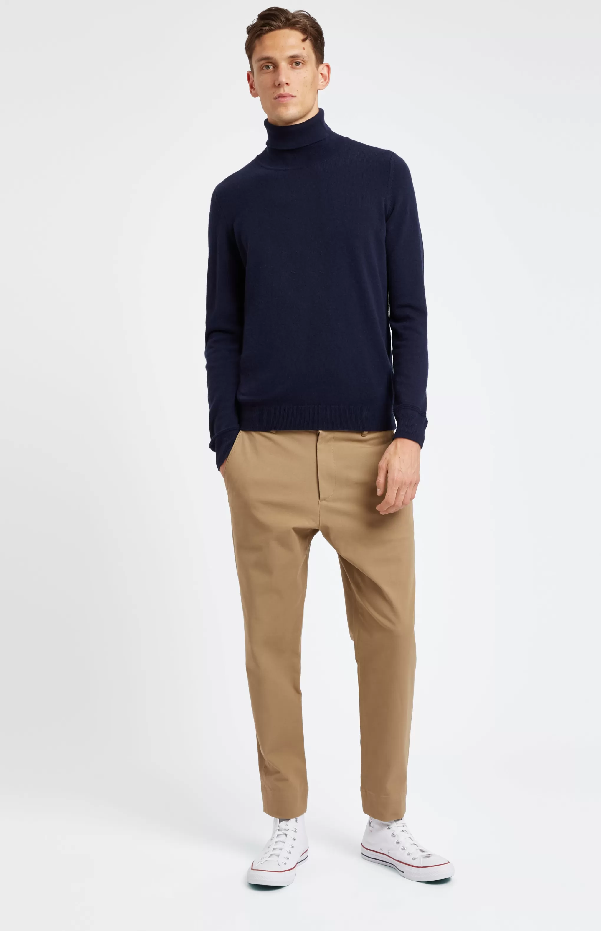 Fashion Scottish Cashmere Roll Neck Jumper In Ink Men Made in Scotland