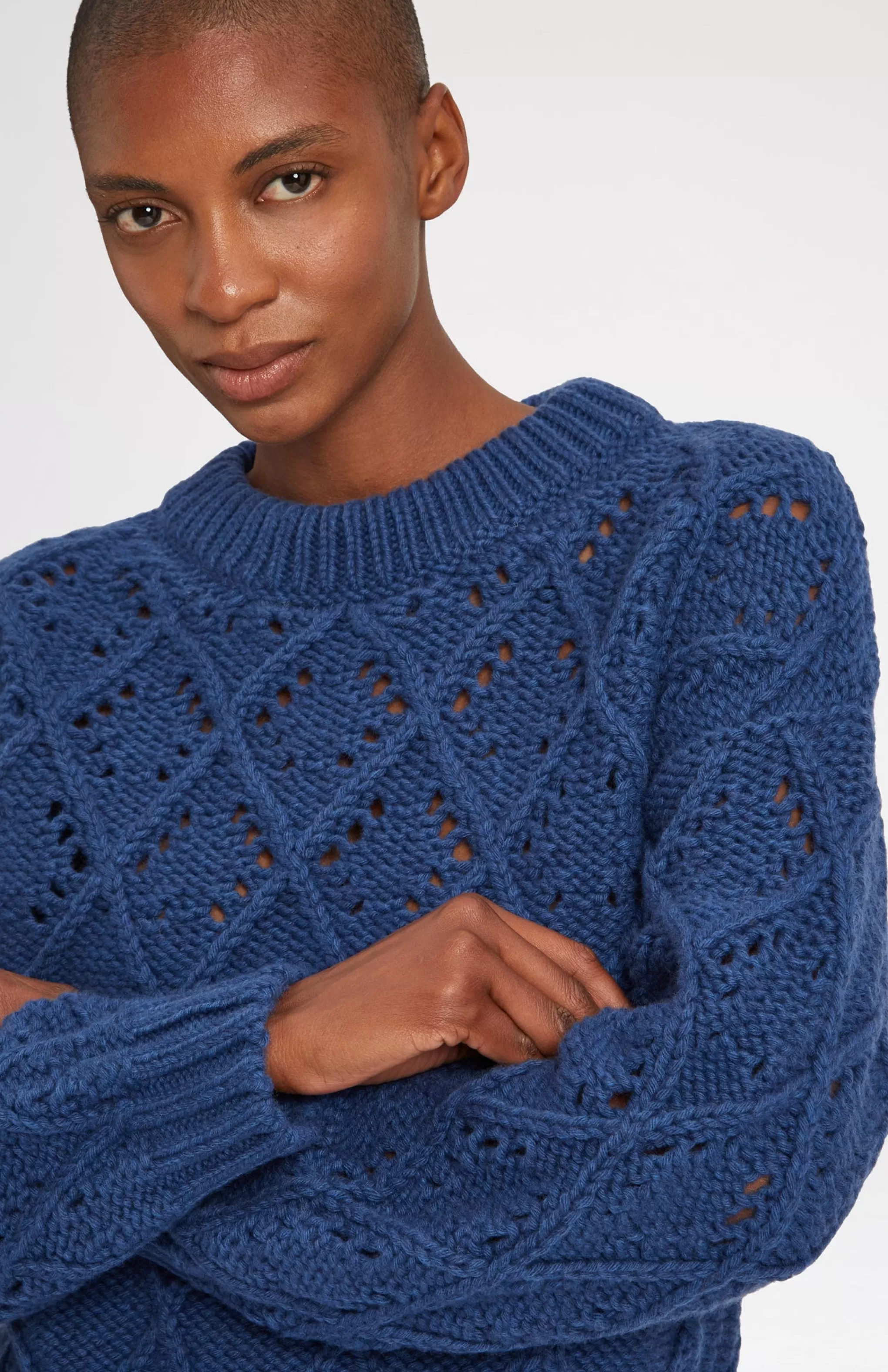 Online Superfine Wool Jumper With Allover Diamond Pattern In Storm Blue Men/Women Round Neck Knits