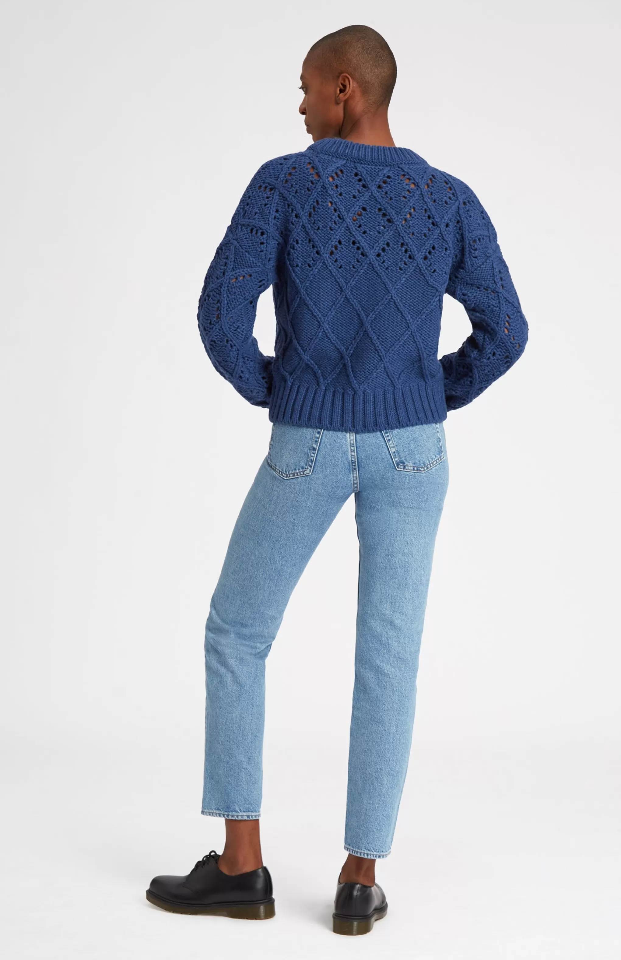 Online Superfine Wool Jumper With Allover Diamond Pattern In Storm Blue Men/Women Round Neck Knits