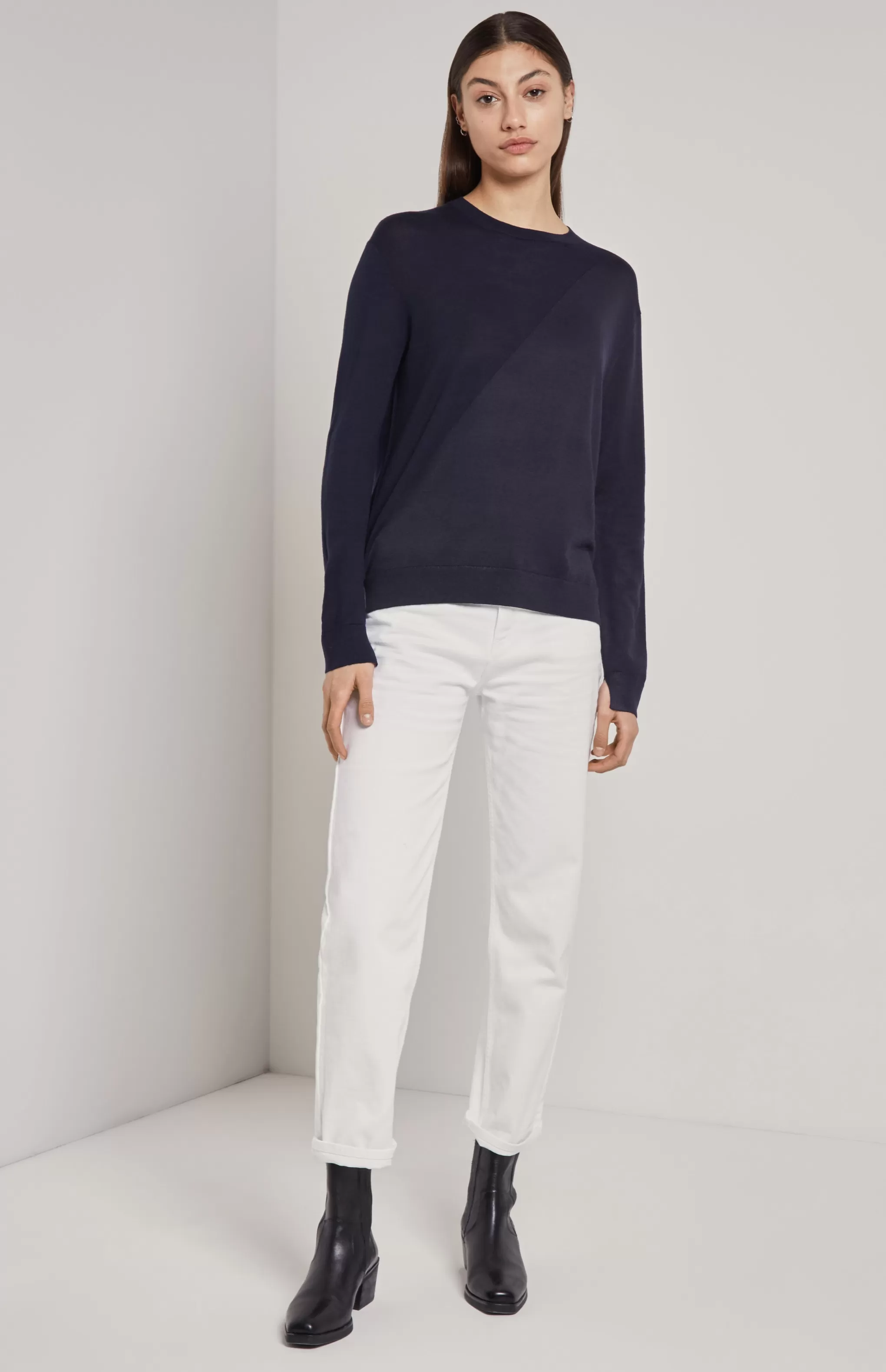 Sale Textured Merino Jumper In Blue Men/Women Round Neck Knits