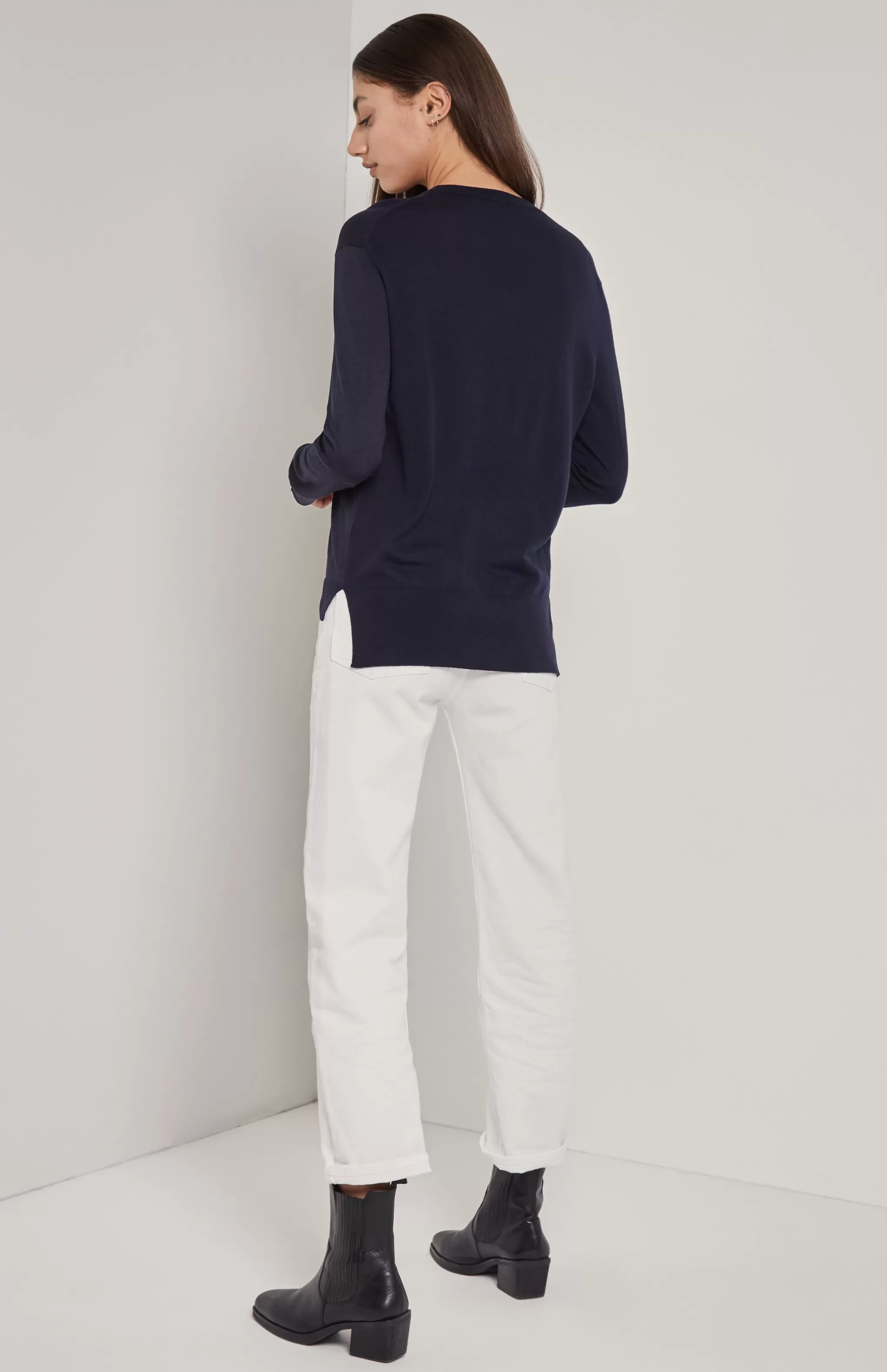 Sale Textured Merino Jumper In Blue Men/Women Round Neck Knits