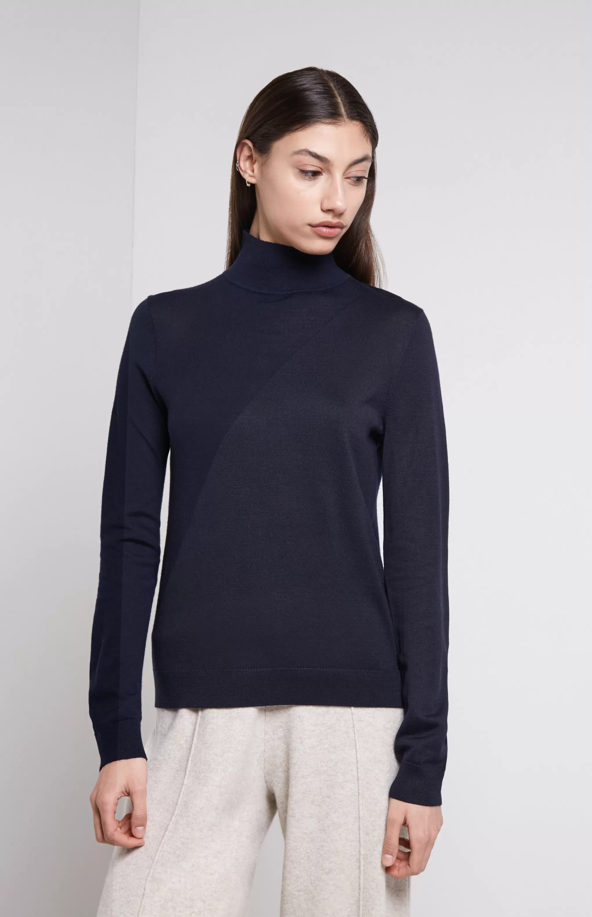 Cheap Textured Merino Jumper In Navy Men/Women High Neck Knits