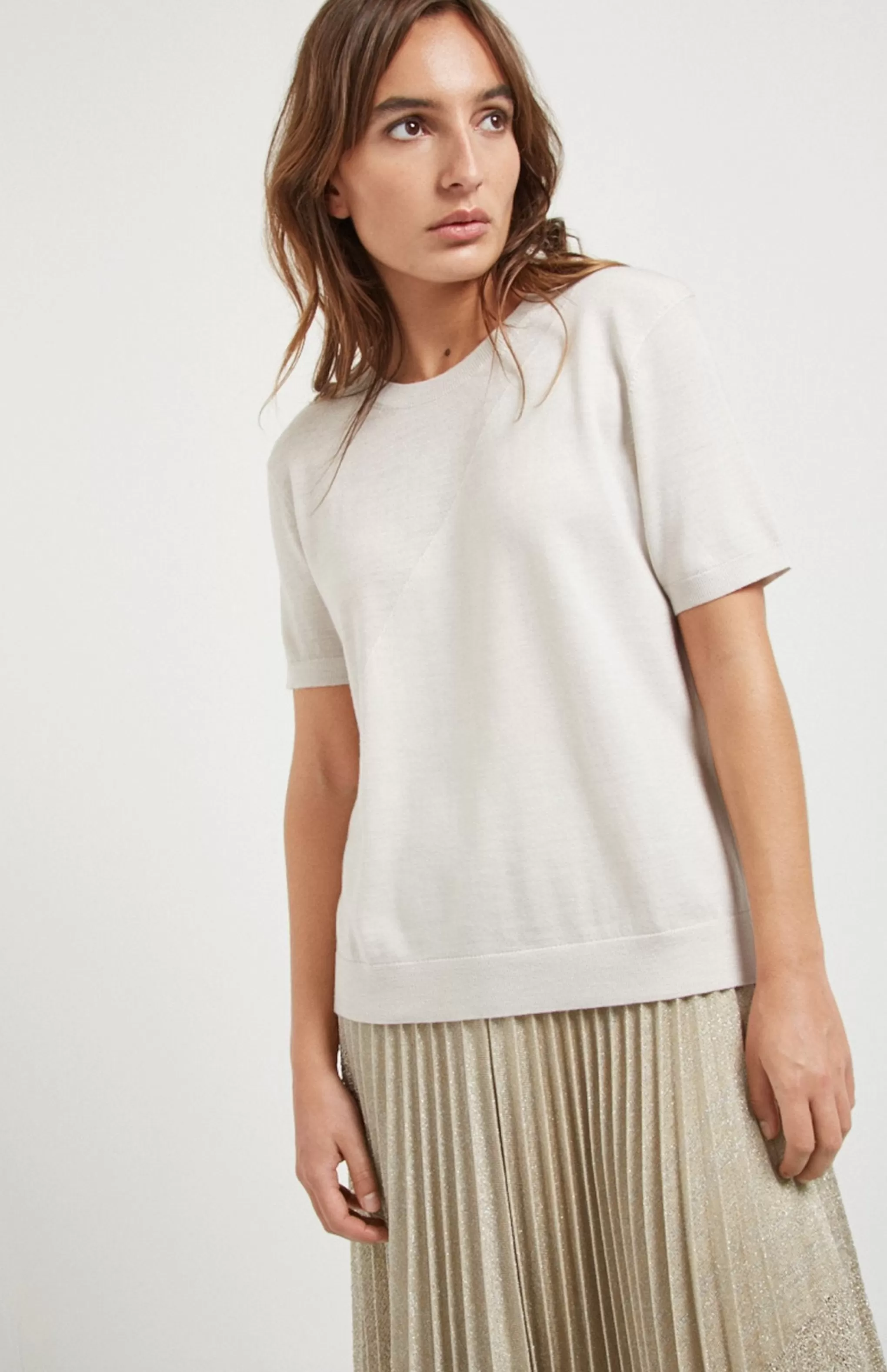 Online Textured Merino T Shirt In White Men/Women Round Neck Knits