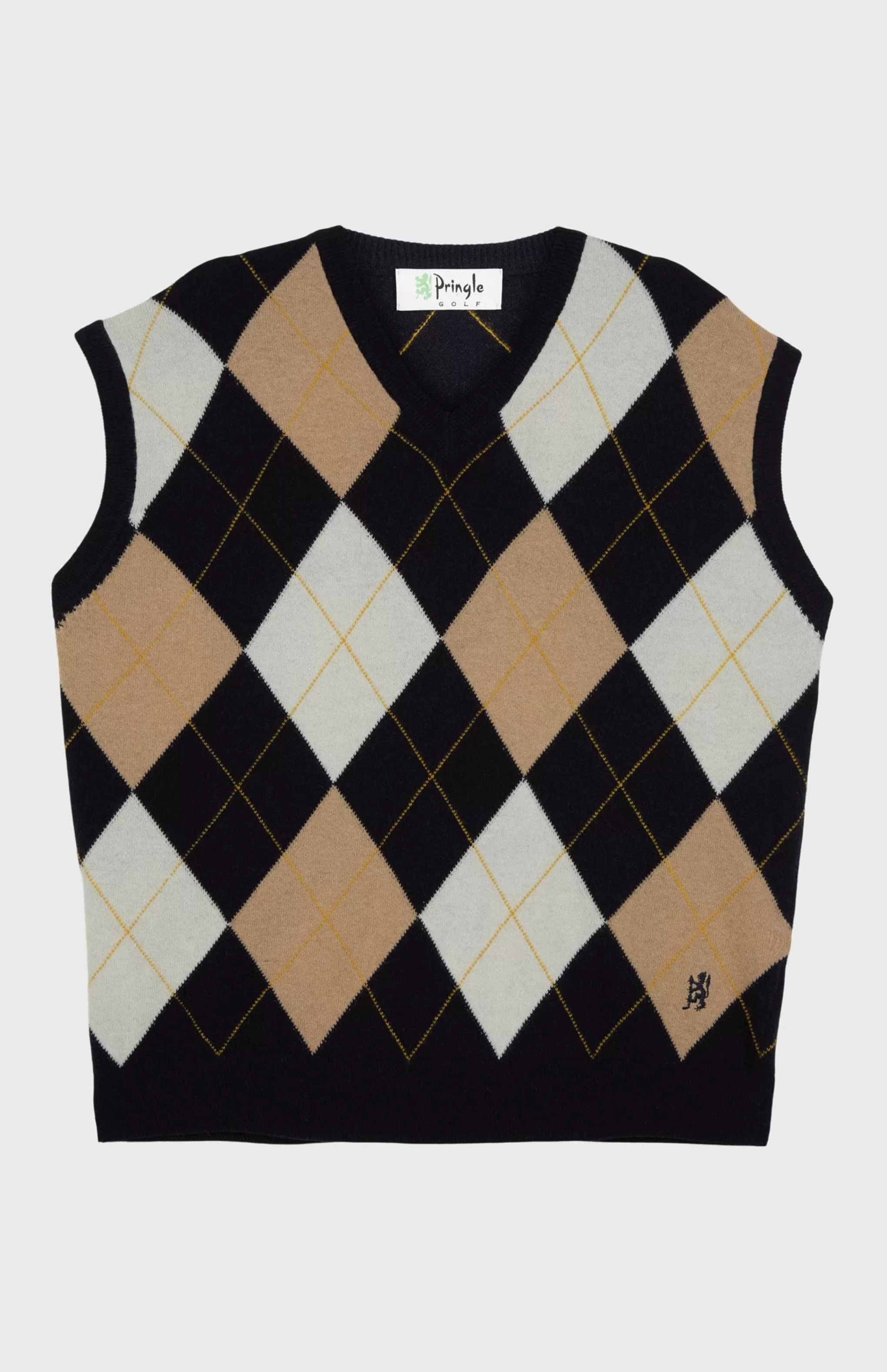 Sale Unisex Allover Argyle Heritage Golf Sleeveless Jumper In Navy And Camel Men/Women V Neck Knits