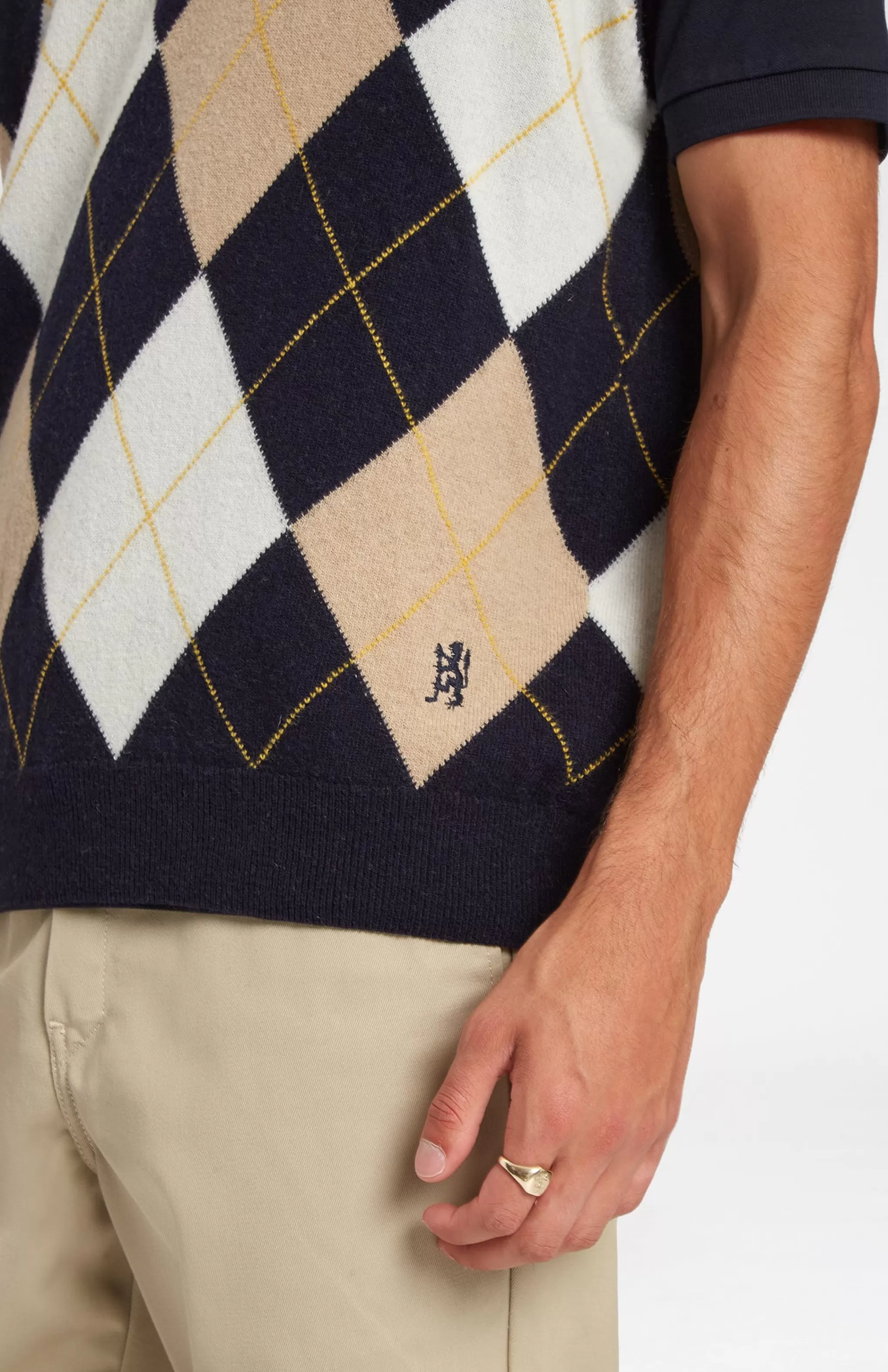Sale Unisex Allover Argyle Heritage Golf Sleeveless Jumper In Navy And Camel Men/Women V Neck Knits