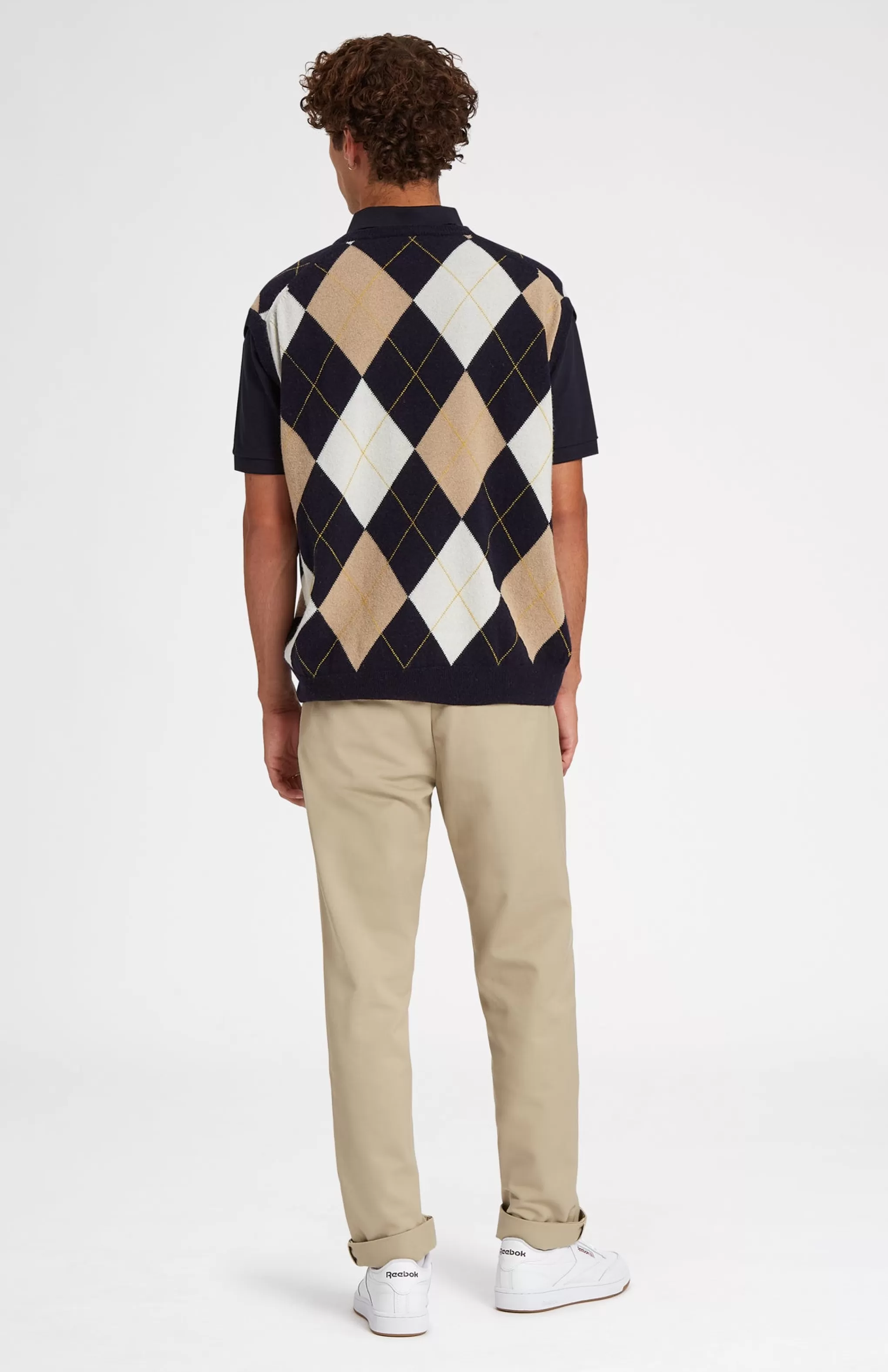 Sale Unisex Allover Argyle Heritage Golf Sleeveless Jumper In Navy And Camel Men/Women V Neck Knits