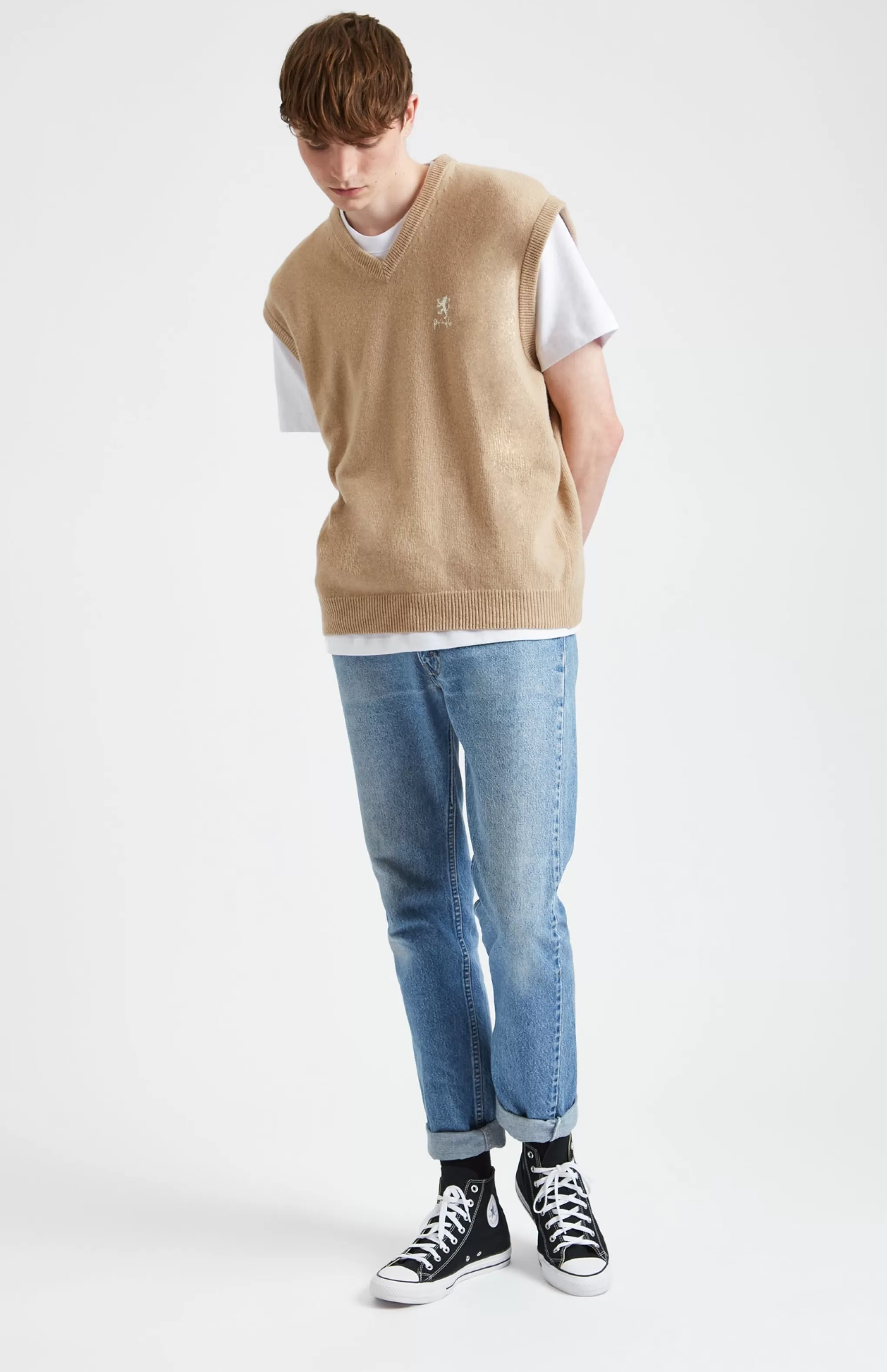Fashion Unisex Archive Lambswool Blend Vest In Camel Men/Women V Neck Knits
