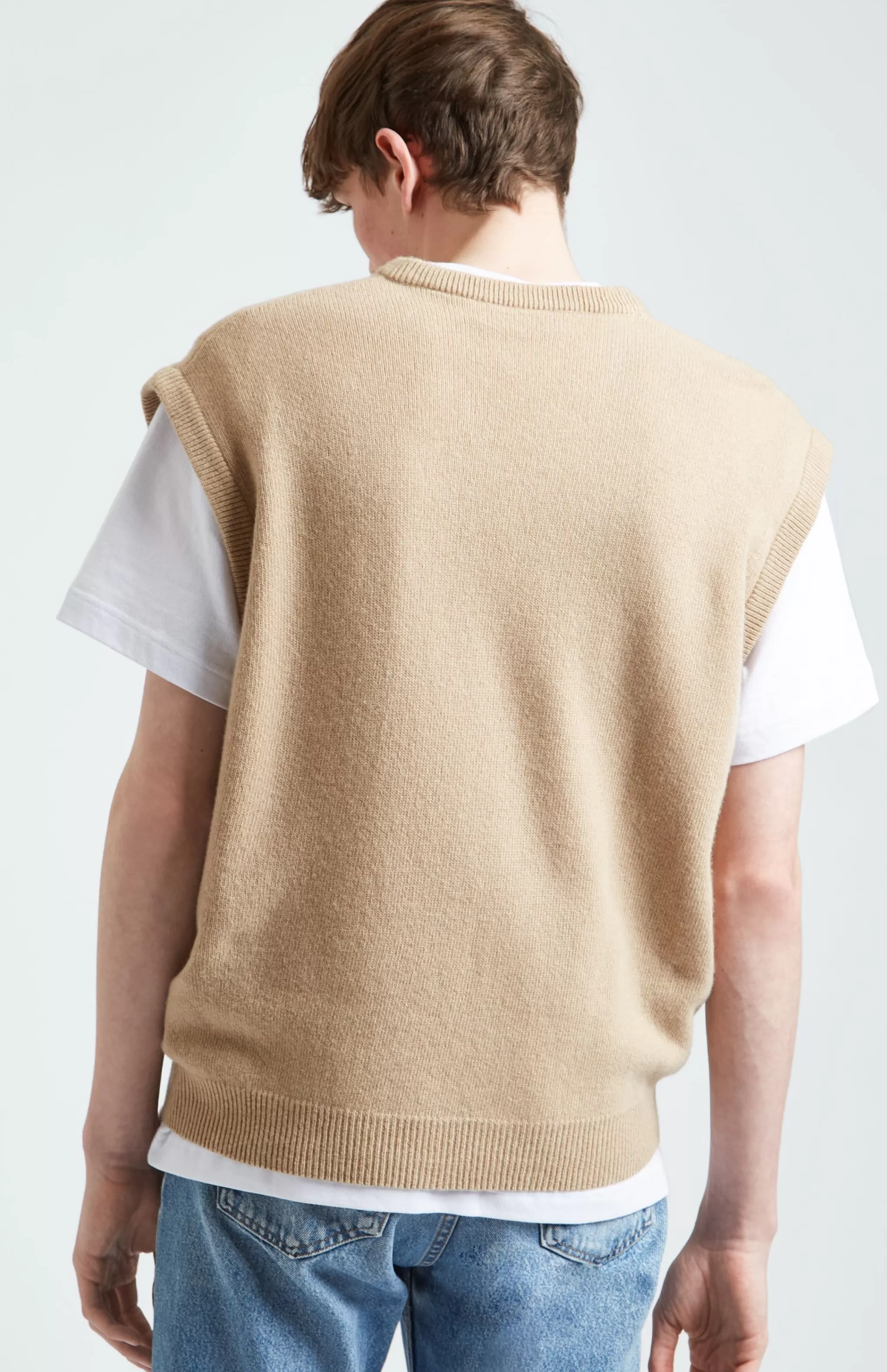 Fashion Unisex Archive Lambswool Blend Vest In Camel Men/Women V Neck Knits