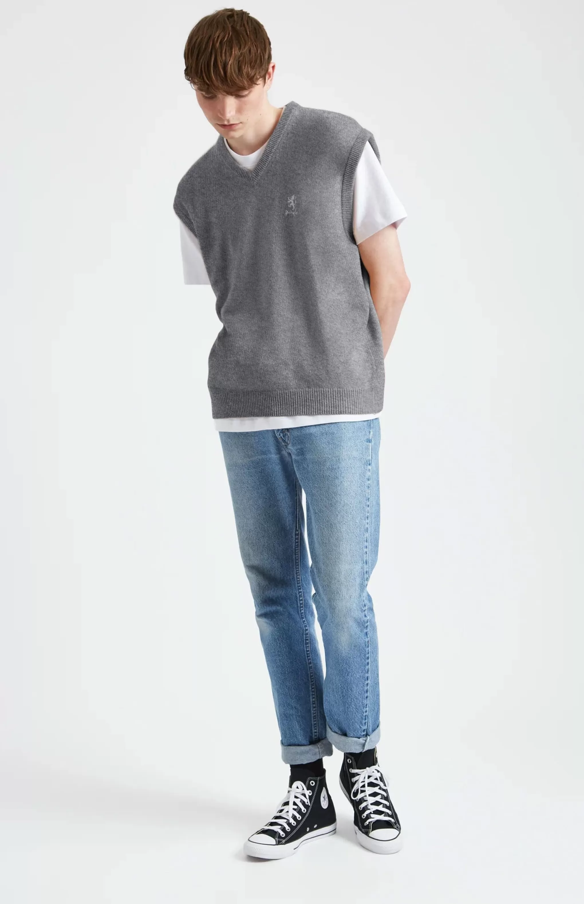 Cheap Unisex Archive Lambswool Blend Vest In Grey Marl Men/Women V Neck Knits
