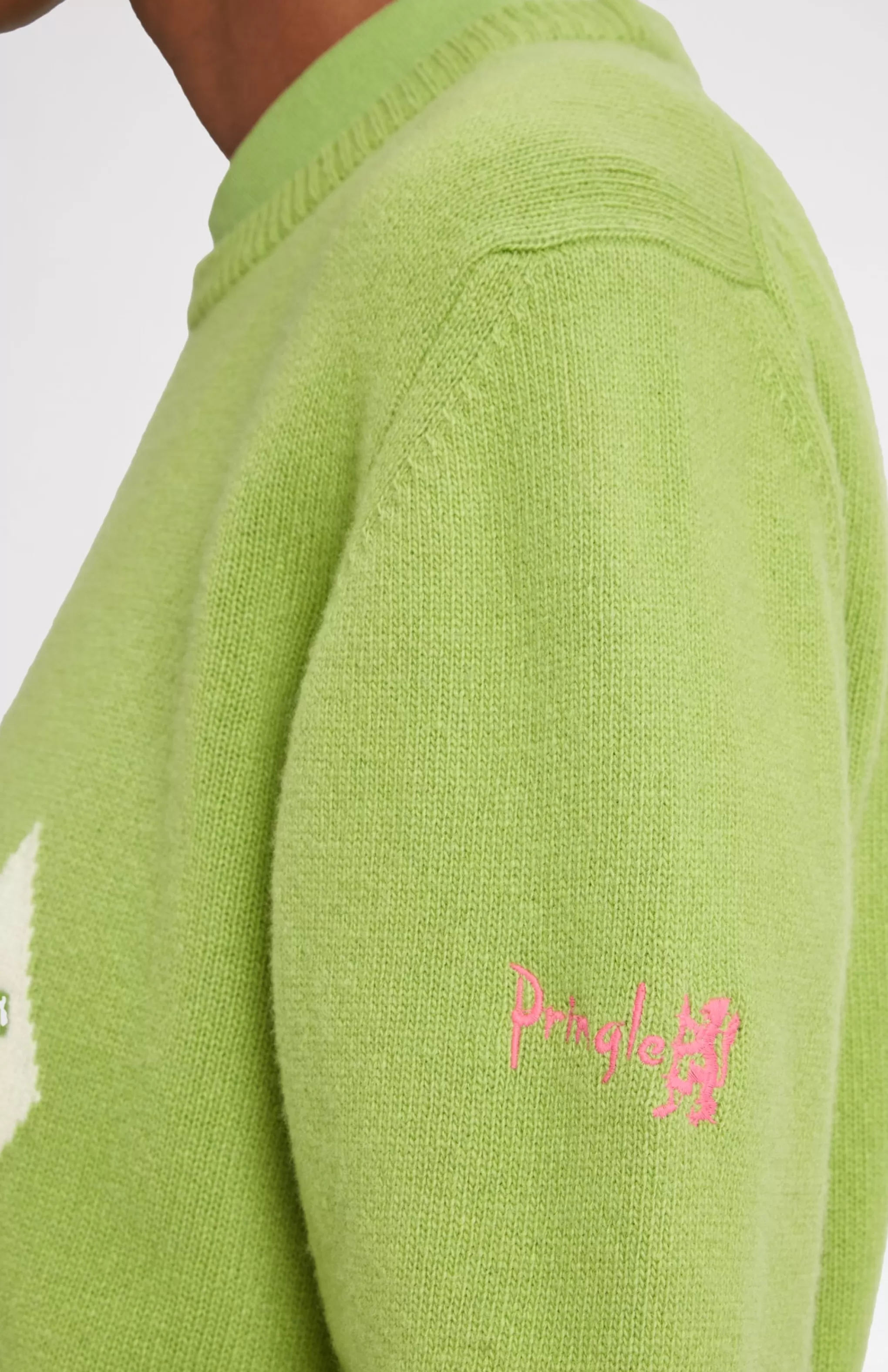 New Unisex Diamond Motif Heritage Golf Jumper In Green And Ivory Men/Women Round Neck Knits