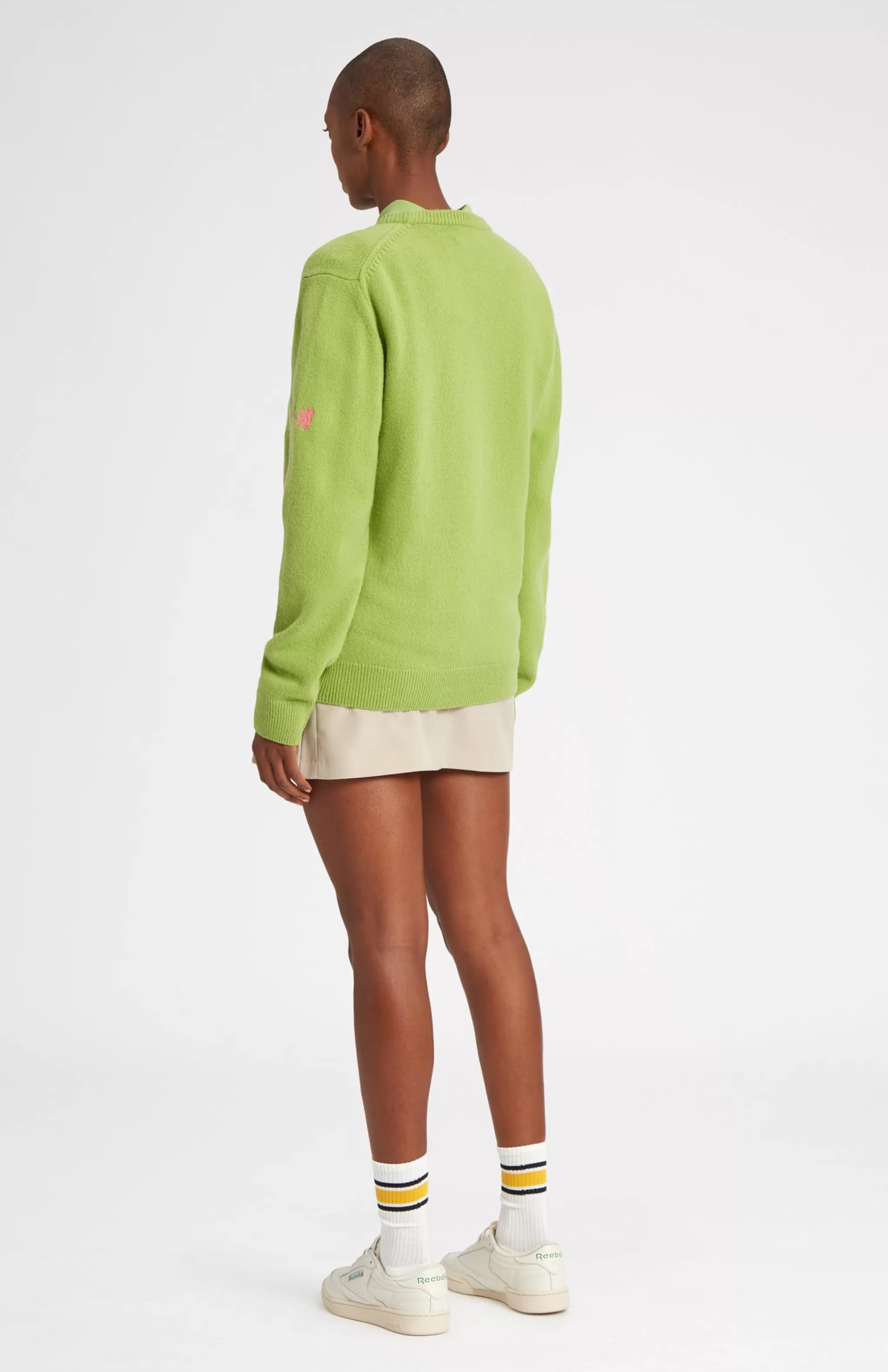 New Unisex Diamond Motif Heritage Golf Jumper In Green And Ivory Men/Women Round Neck Knits