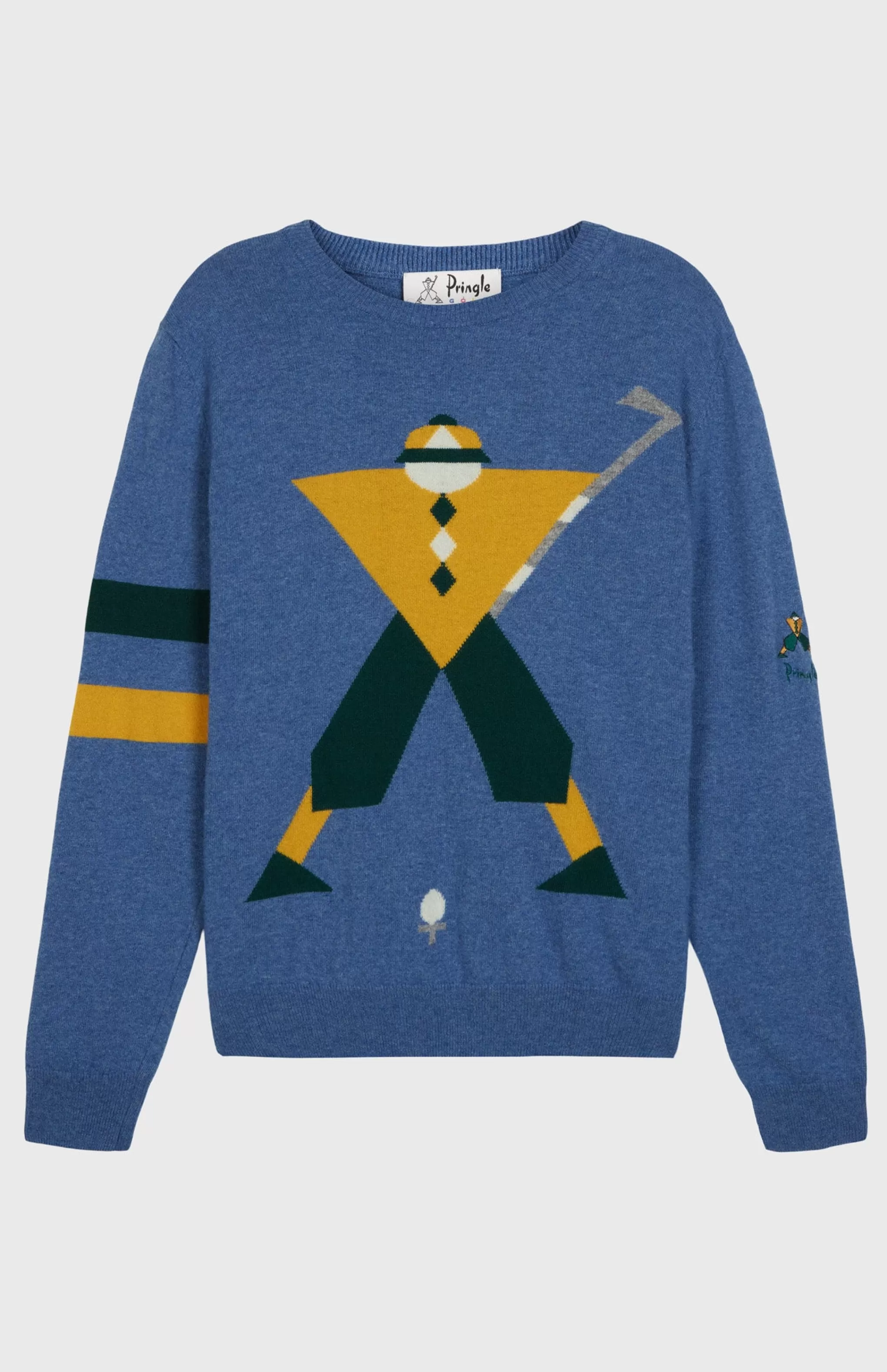 Cheap Unisex Round Neck Geometric George Golf Jumper In Denim. Men Jumpers