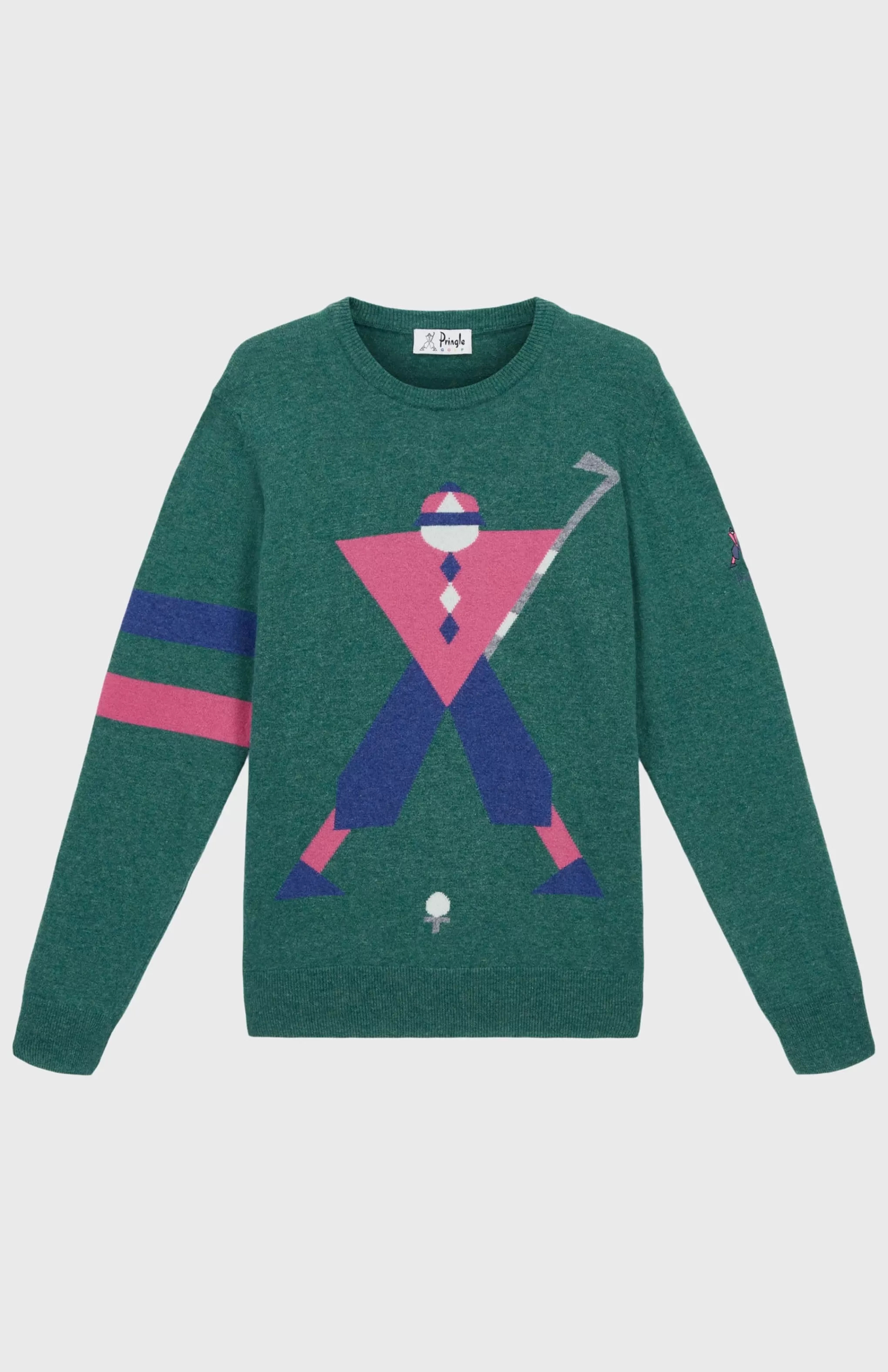 Shop Unisex Round Neck Geometric George Golf Jumper In Teal Men Jumpers