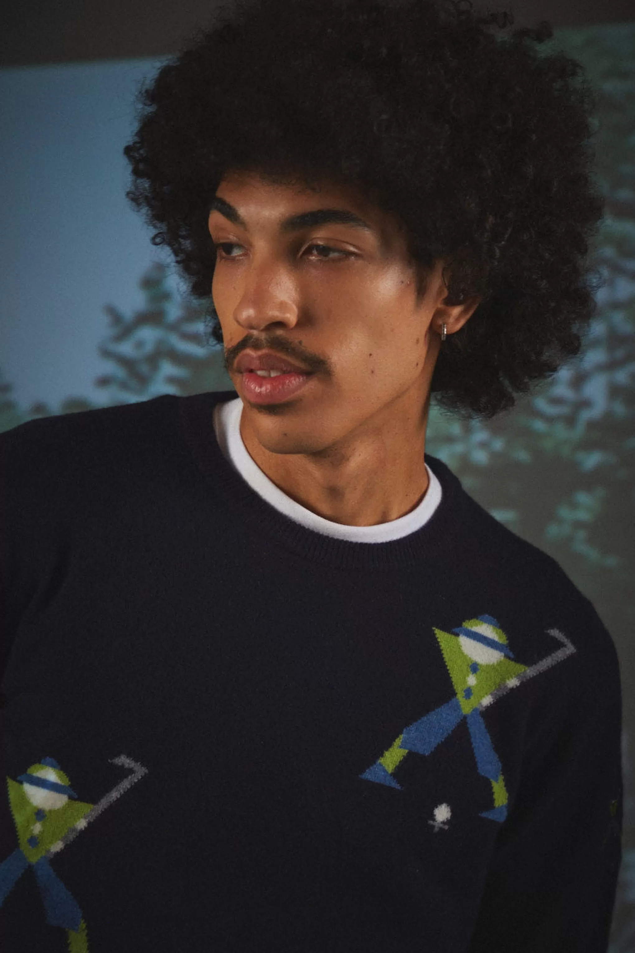 Online Unisex Round Neck Multi Geometric George Golf Jumper In Navy. Men Pringle Heritage Unisex Collections