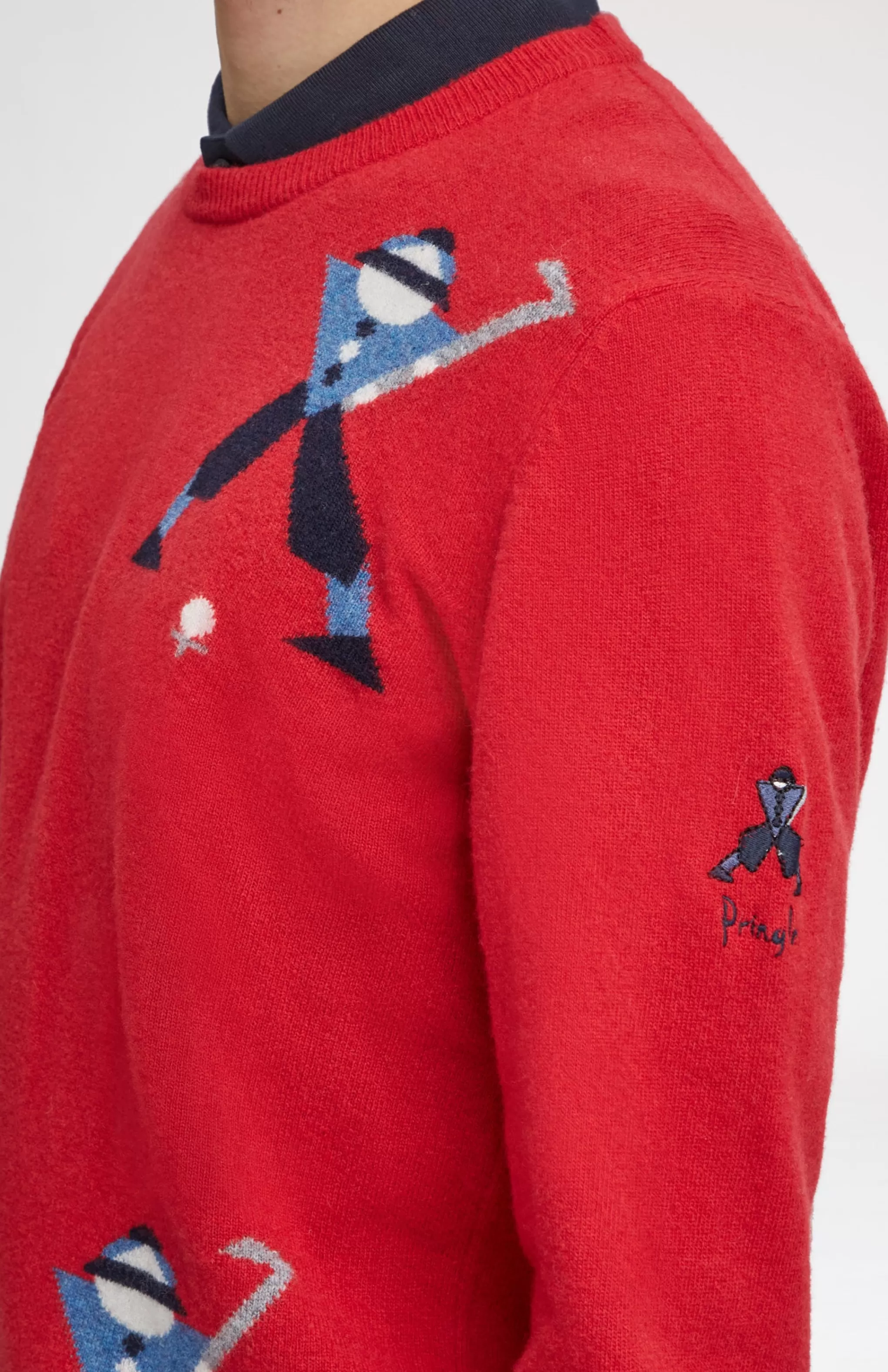 Online Unisex Round Neck Multi Geometric George Golf Jumper In Red. Men Pringle Heritage Unisex Collections