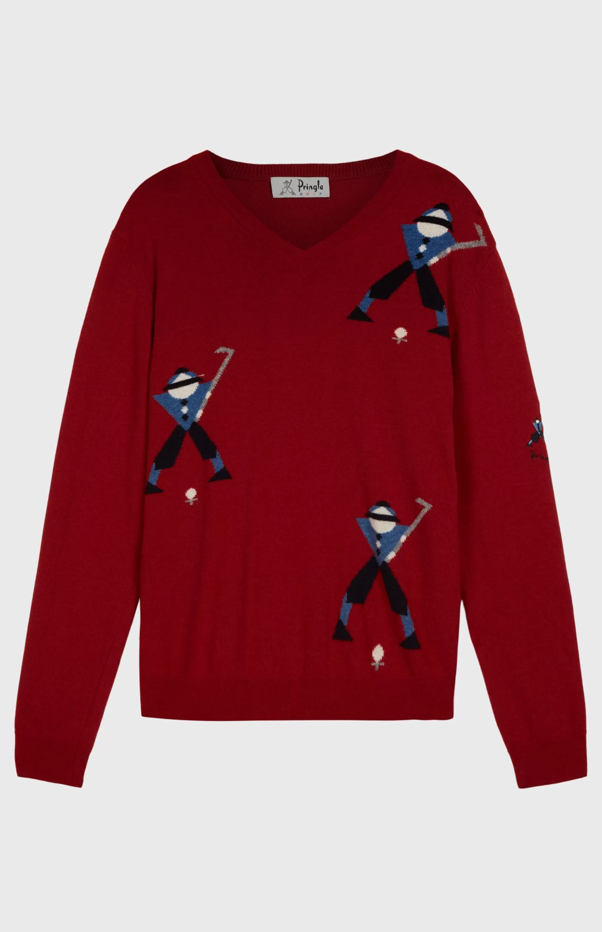 Online Unisex Round Neck Multi Geometric George Golf Jumper In Red. Men Pringle Heritage Unisex Collections