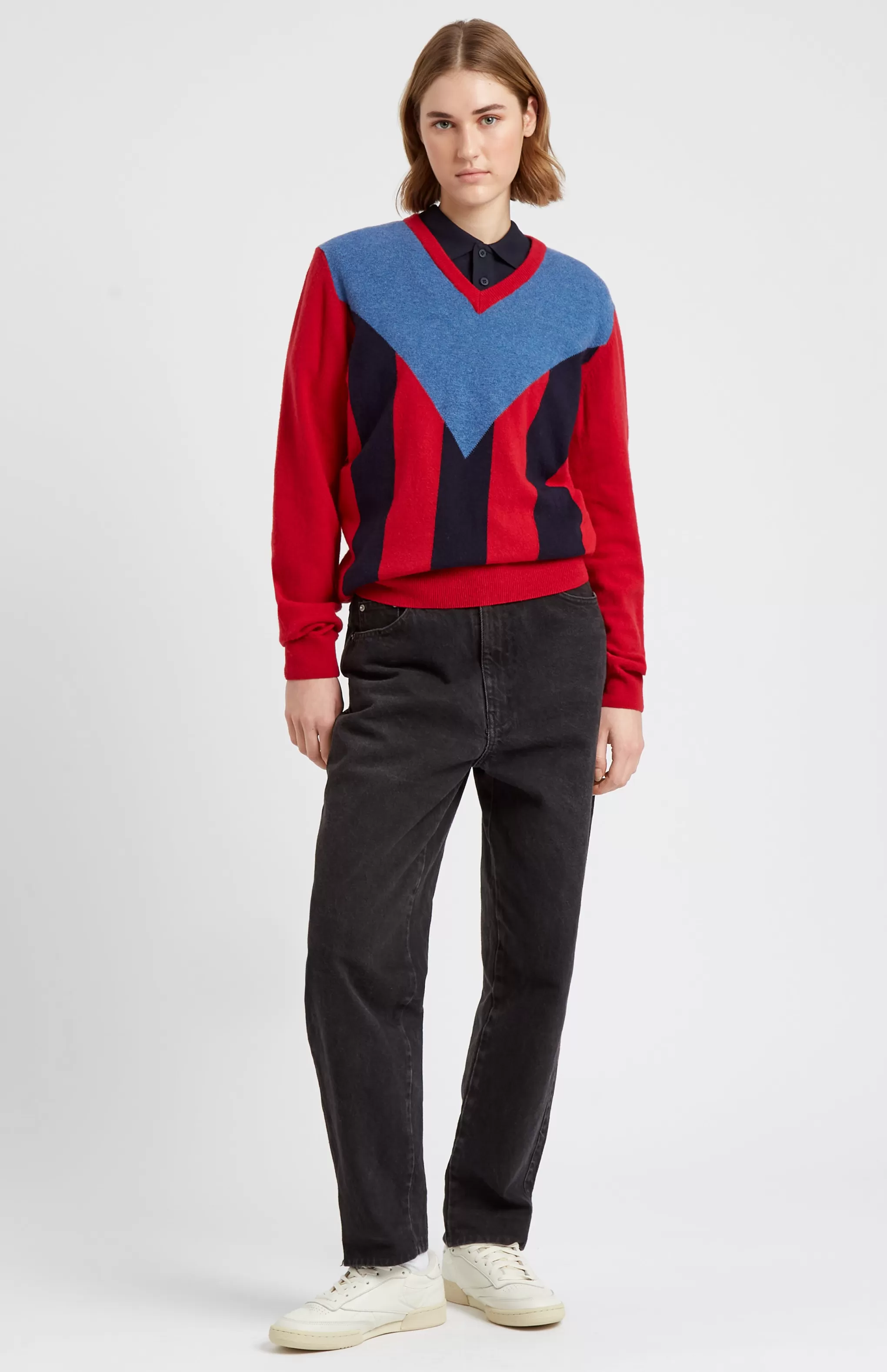 Flash Sale Unisex V Neck Stripe Jumper In Red Men Jumpers