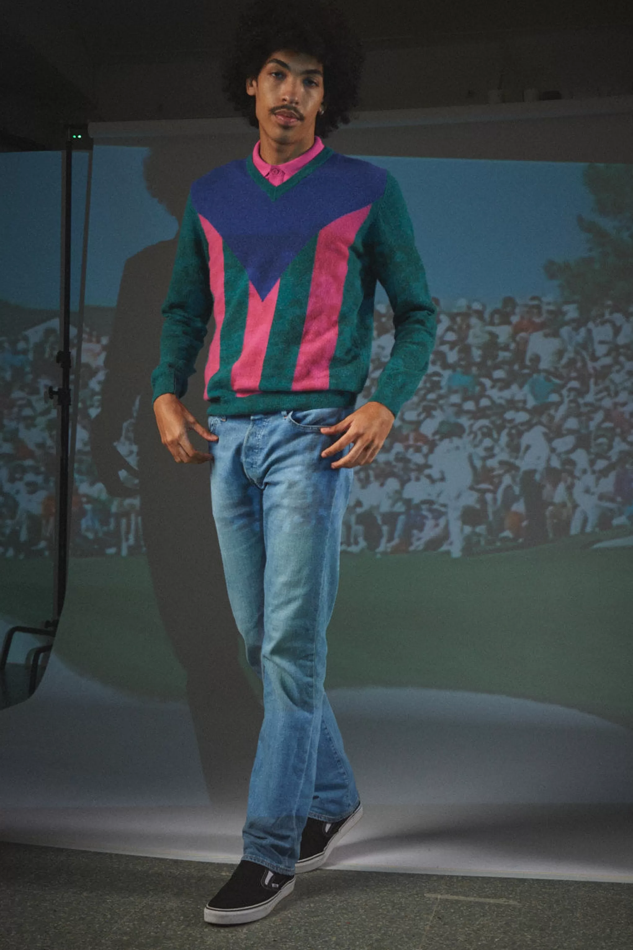 Flash Sale Unisex V Neck Stripe Jumper In Teal Men Jumpers