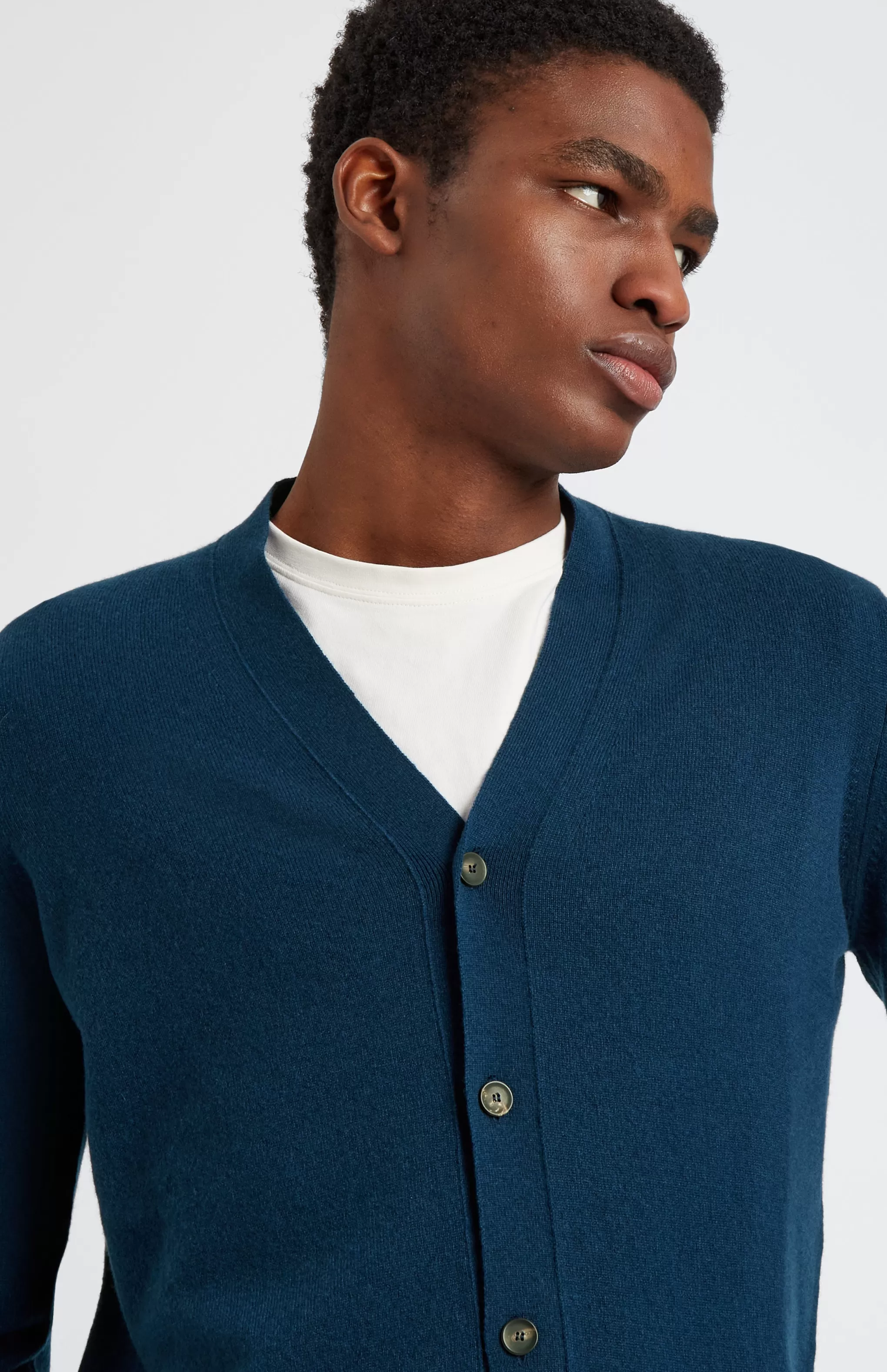Outlet V Neck Cashmere Cardigan In Atlantic Blue Men Medium Weight Knits