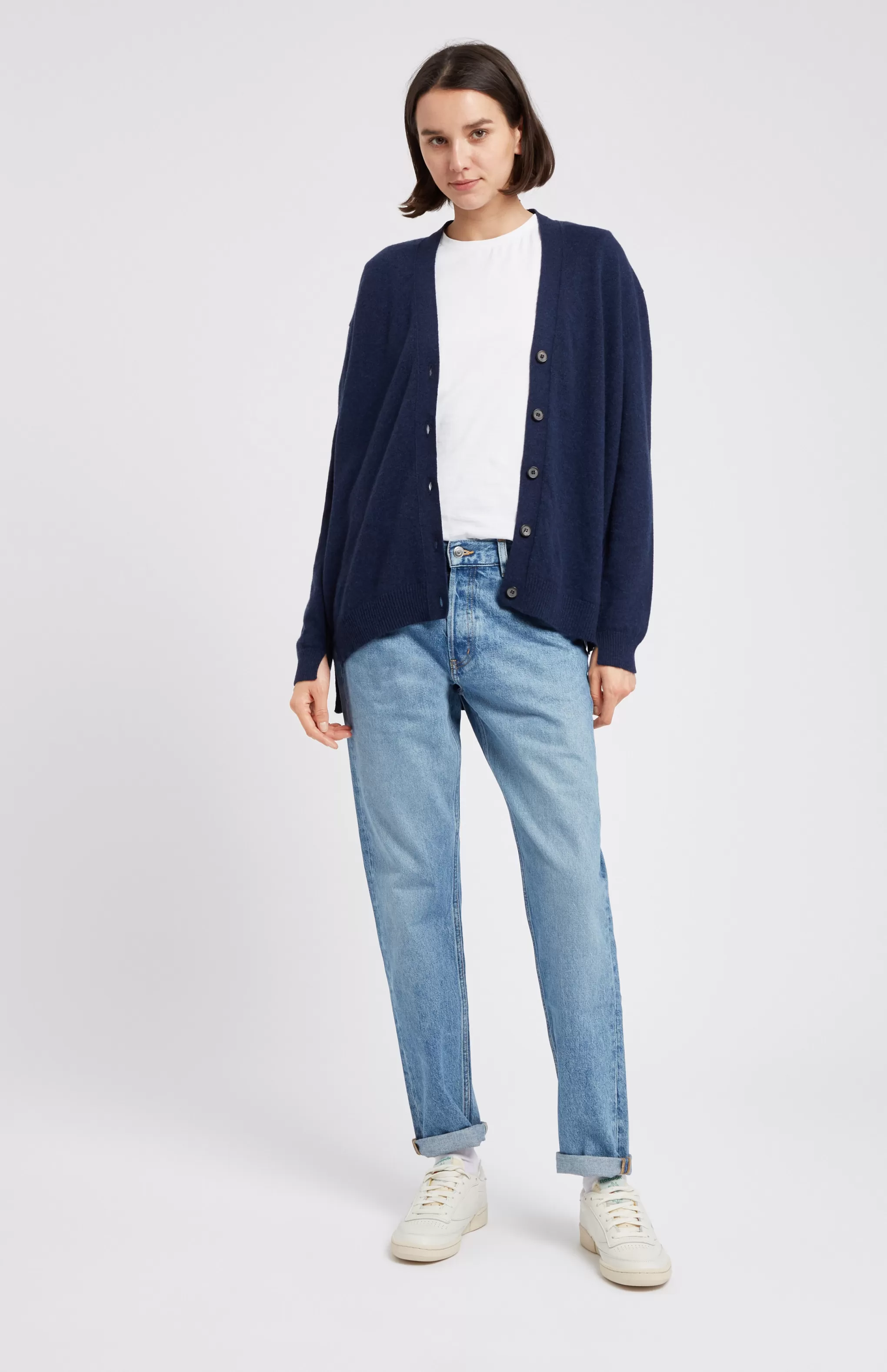 Best Sale V Neck Cashmere Cardigan  In Inkwell Men/Women Classic Cashmere