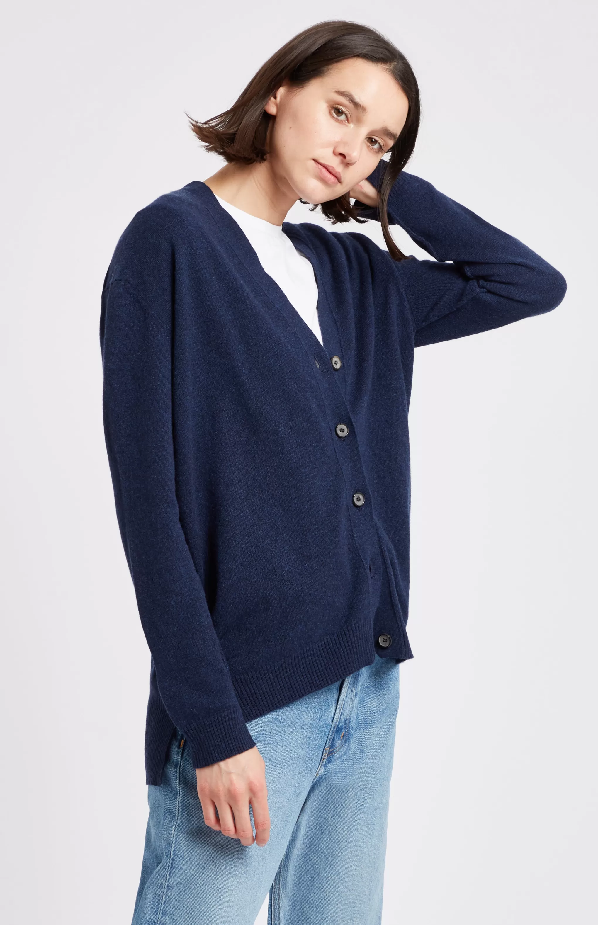 Best Sale V Neck Cashmere Cardigan  In Inkwell Men/Women Classic Cashmere
