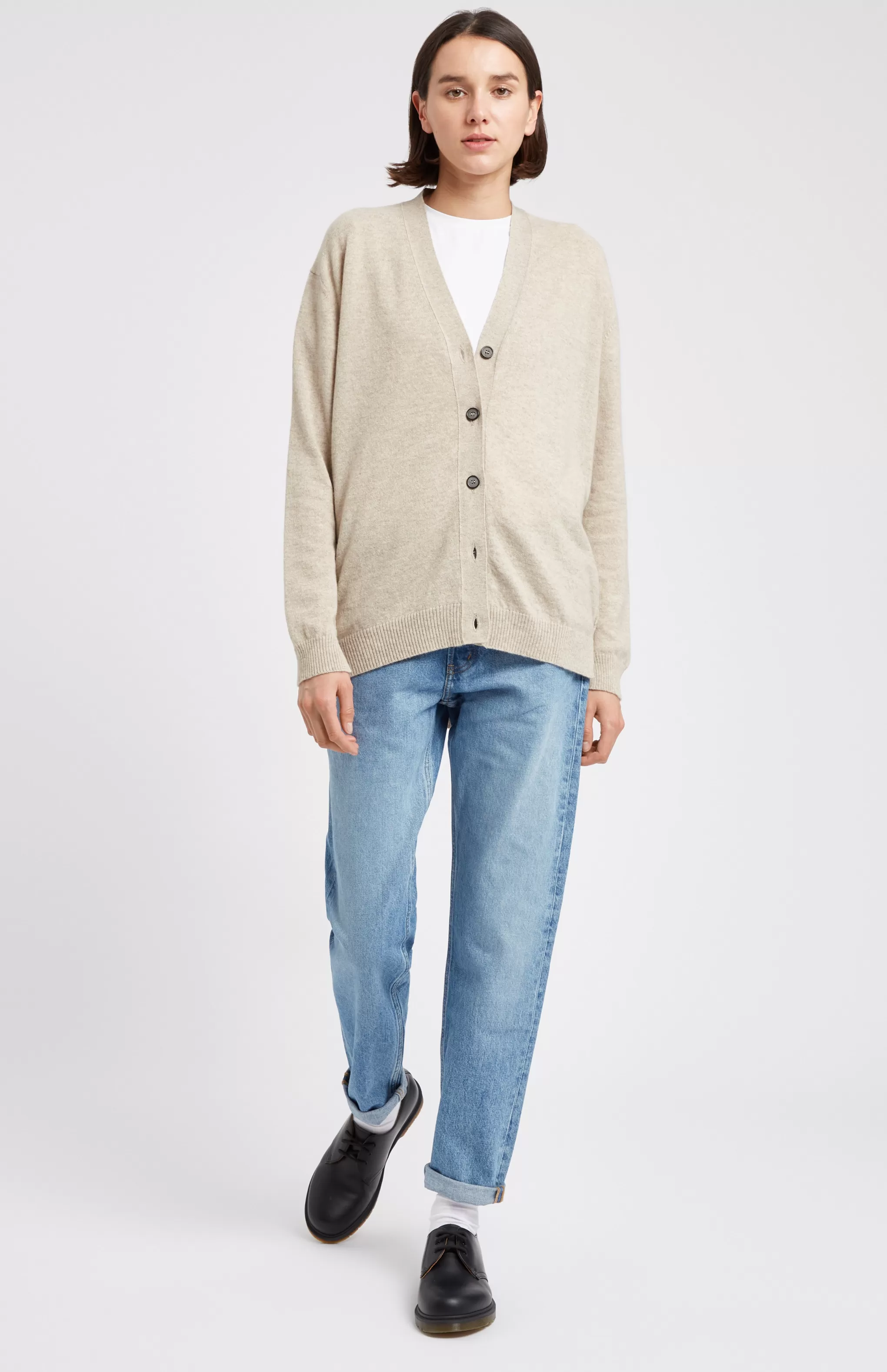Best V Neck Cashmere Cardigan  In Light Beige Melange Men/Women Classic Cashmere