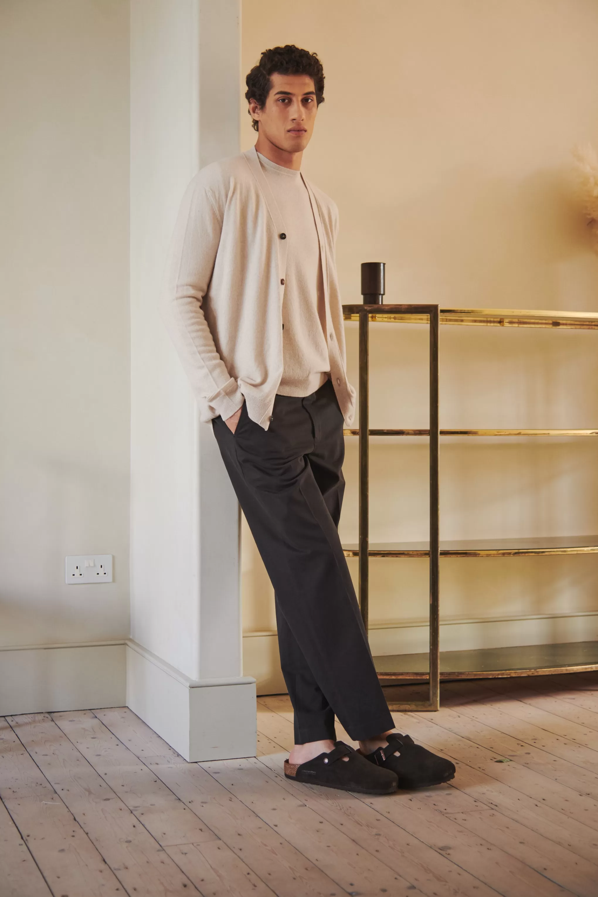 Cheap V Neck Cashmere Cardigan In Light Natural Men Classic Cashmere