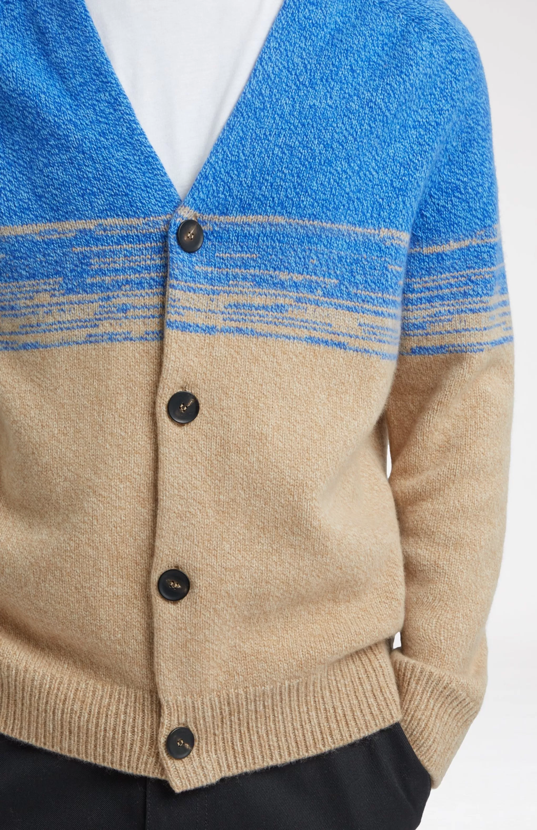 Sale V Neck Lambswool Cardigan With Degrade Effect In Cobalt And Camel Men Lambswool