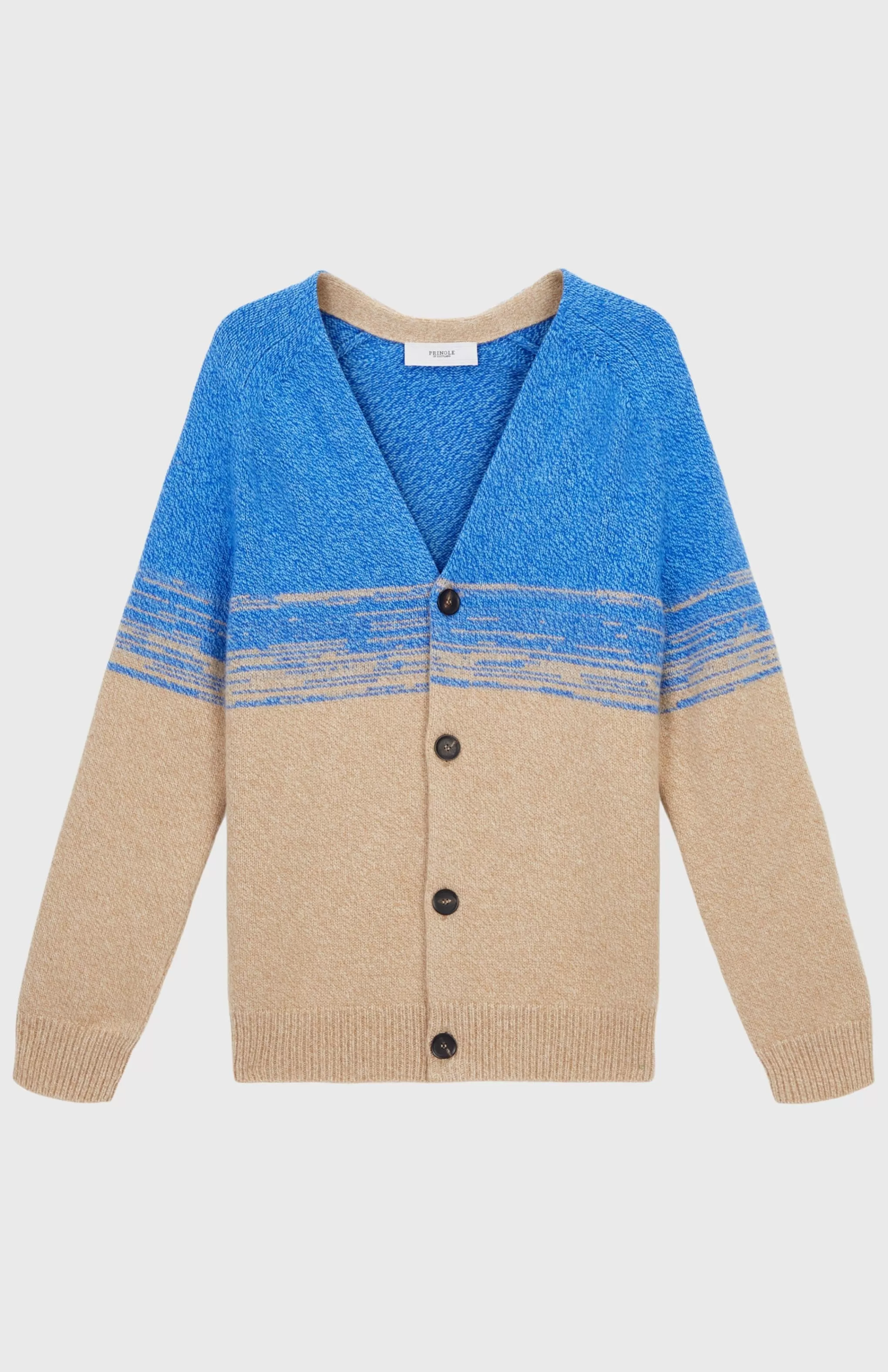 Sale V Neck Lambswool Cardigan With Degrade Effect In Cobalt And Camel Men Lambswool
