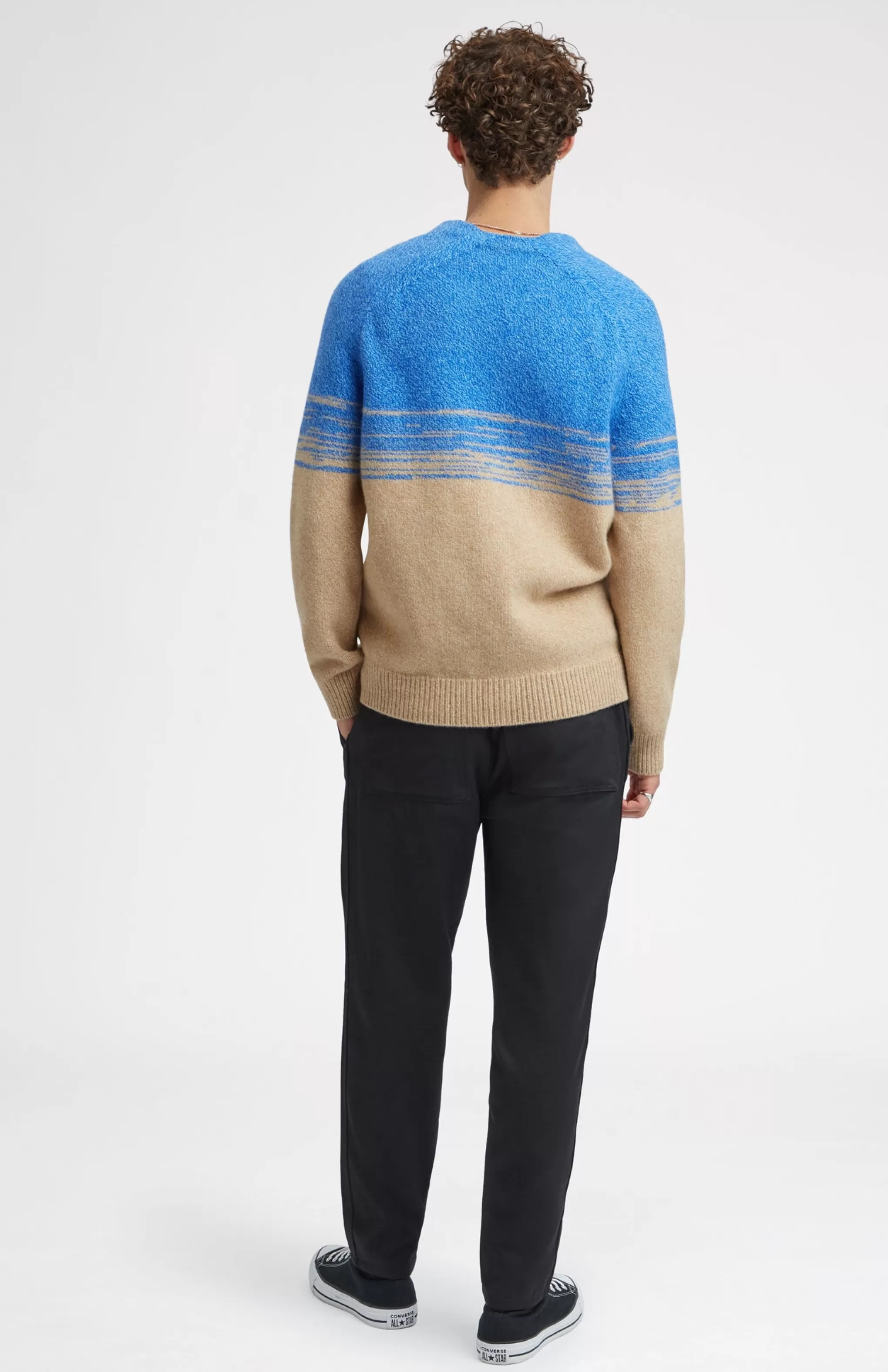 Sale V Neck Lambswool Cardigan With Degrade Effect In Cobalt And Camel Men Lambswool