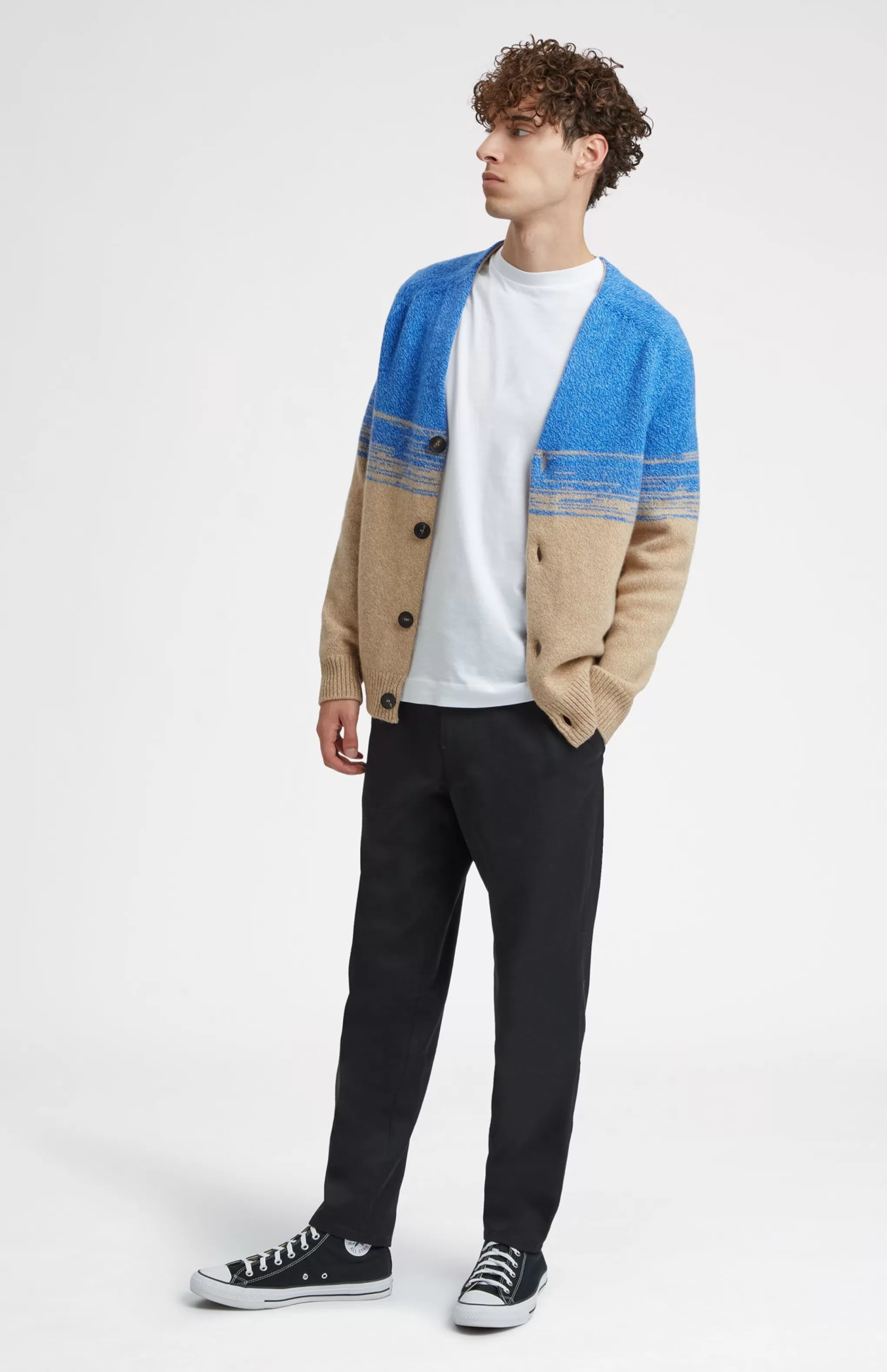 Sale V Neck Lambswool Cardigan With Degrade Effect In Cobalt And Camel Men Lambswool