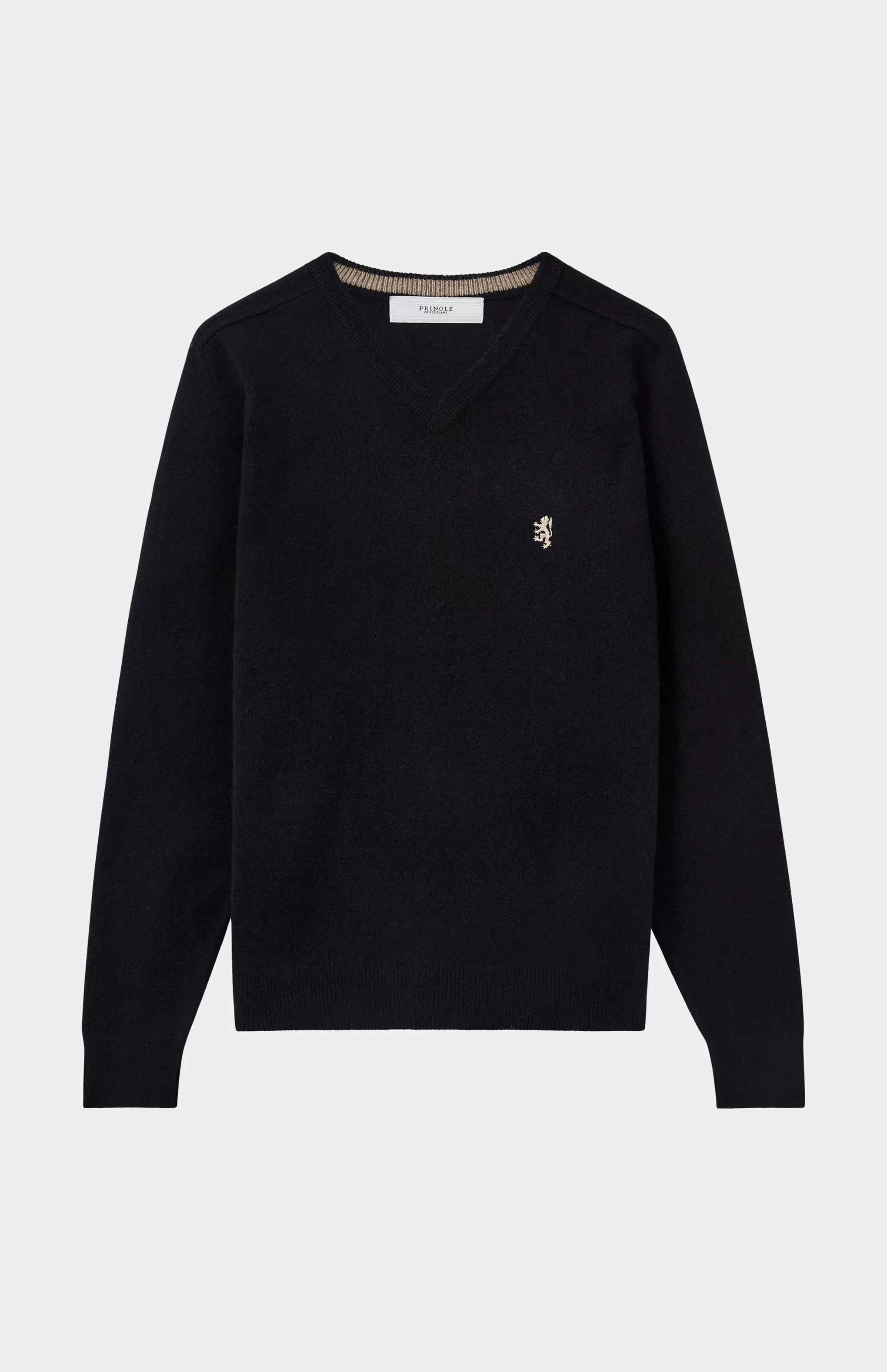 Outlet V Neck Lion Lambswool Jumper In Black / Colt Men Jumpers